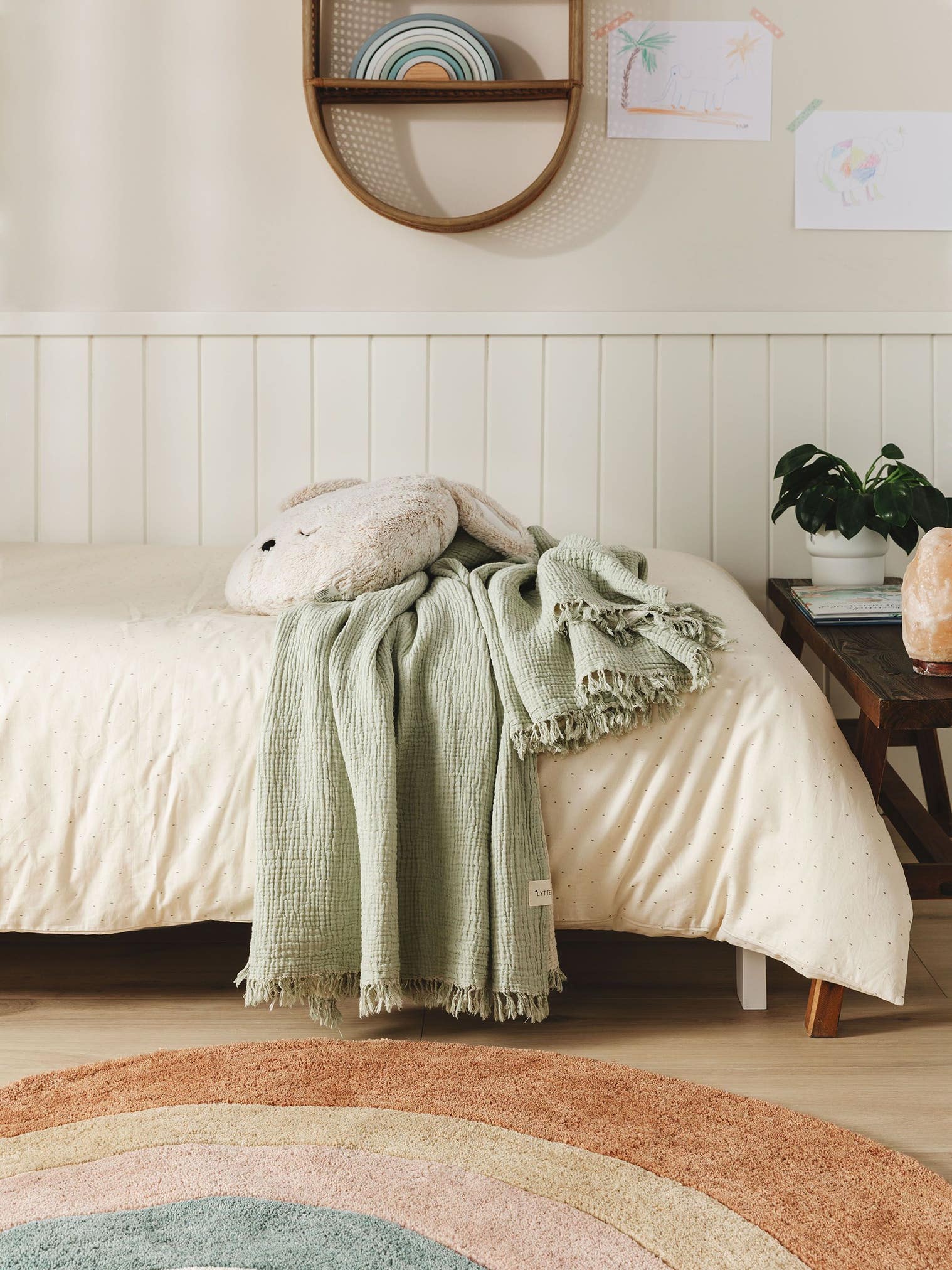 Plaid in cotone Lilo Verde chiaro in Uni-ontwerp van 100% Cotone door Lytte