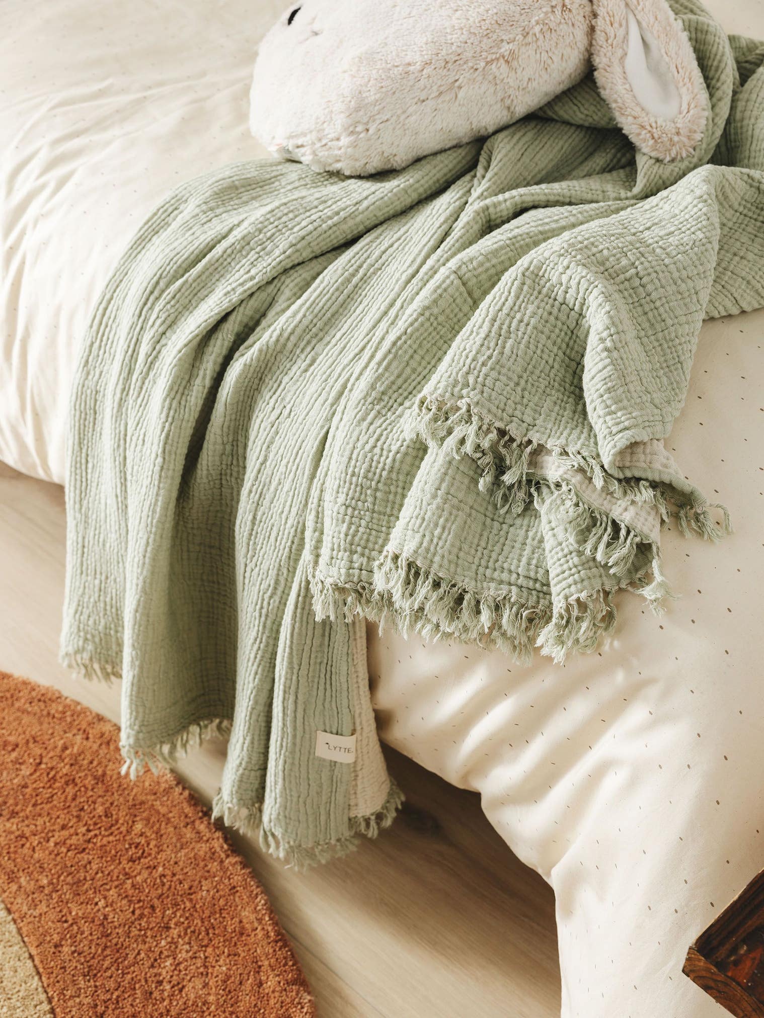 Plaid in cotone Lilo Verde chiaro in Uni-ontwerp van 100% Cotone door Lytte