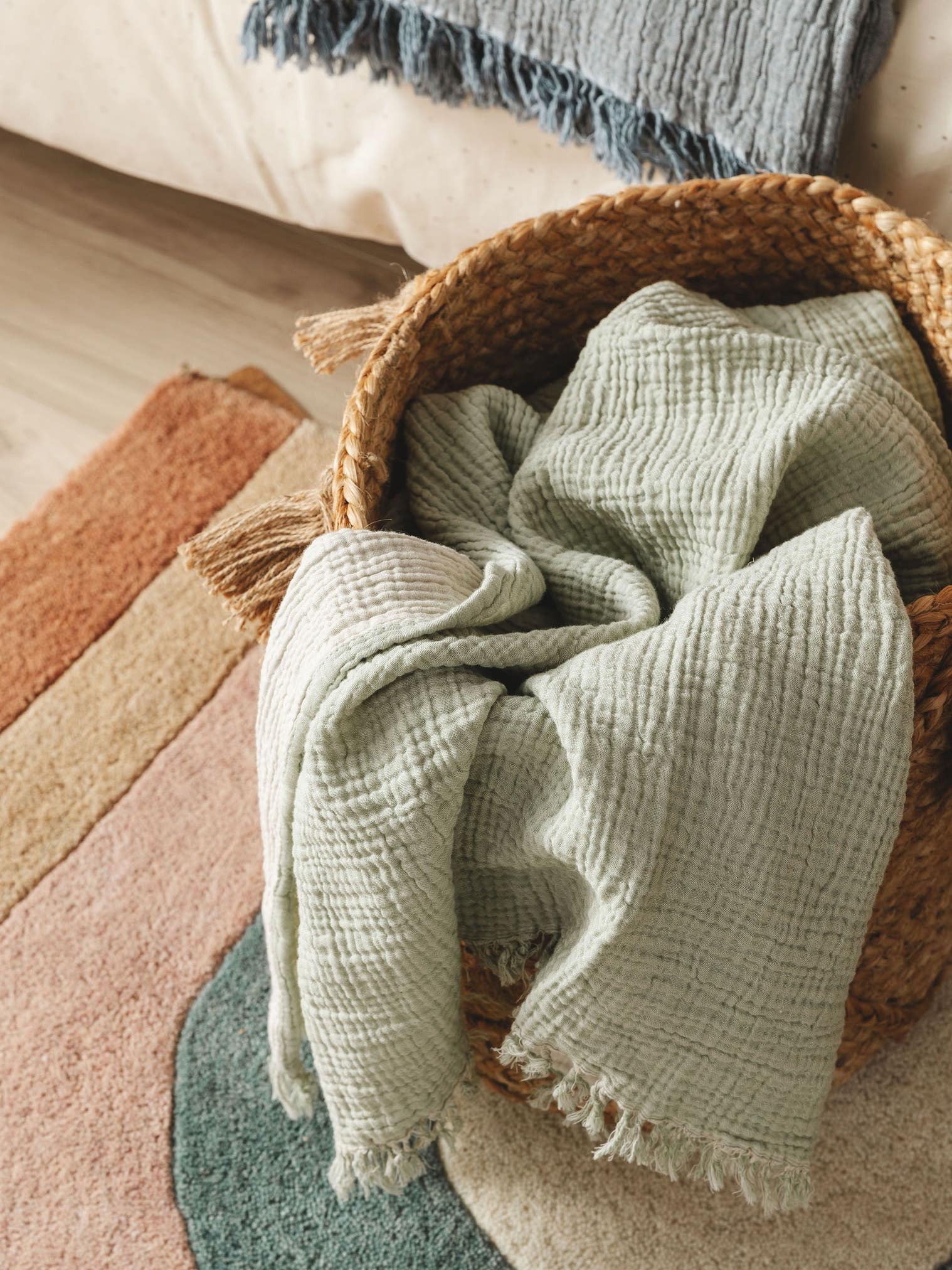 Plaid in cotone Lilo Verde chiaro in Uni-ontwerp van 100% Cotone door Lytte
