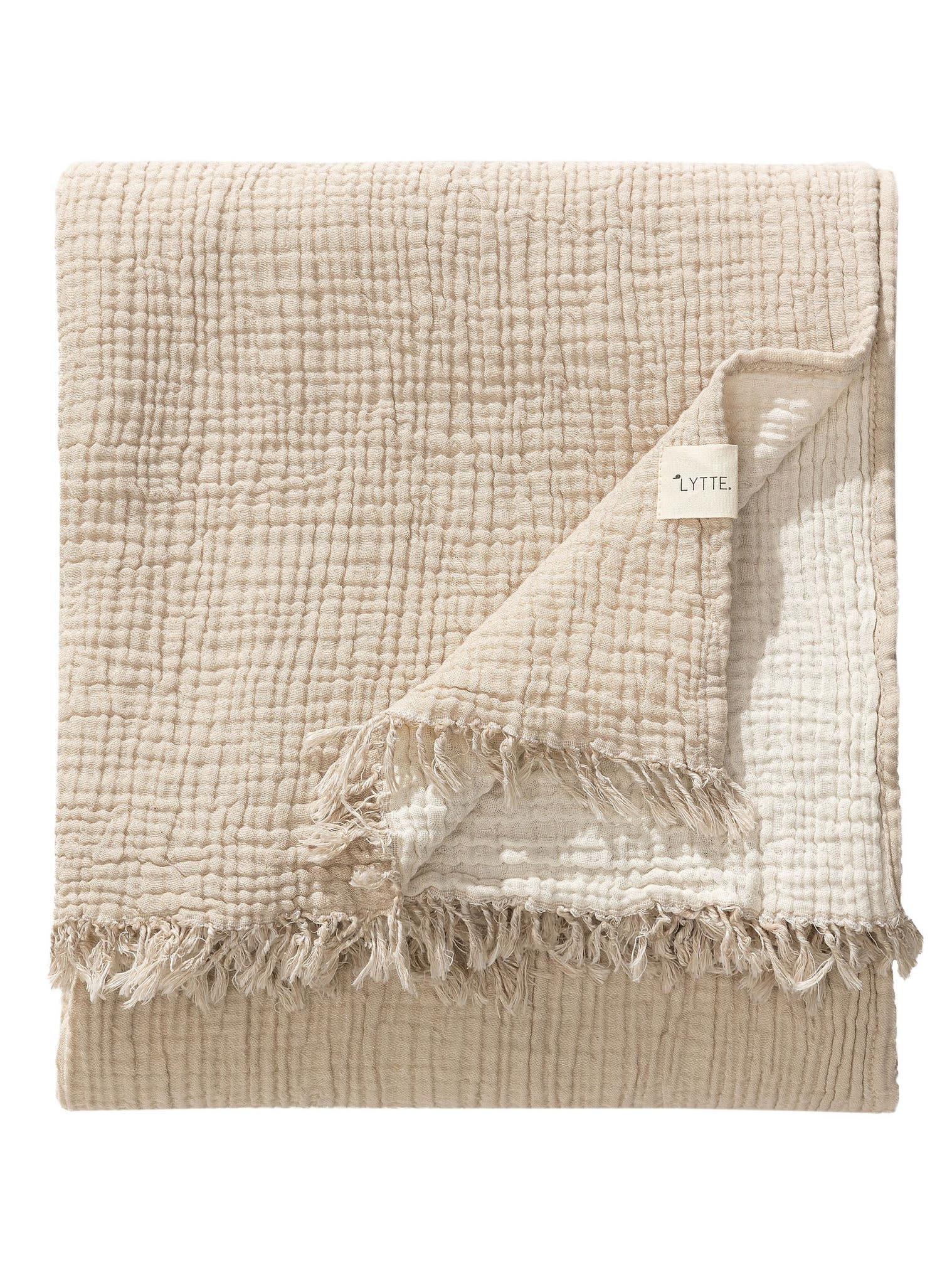 Pläd i bomull Lilo Creme/Beige med Uni-design i 100% Bomull från Lytte