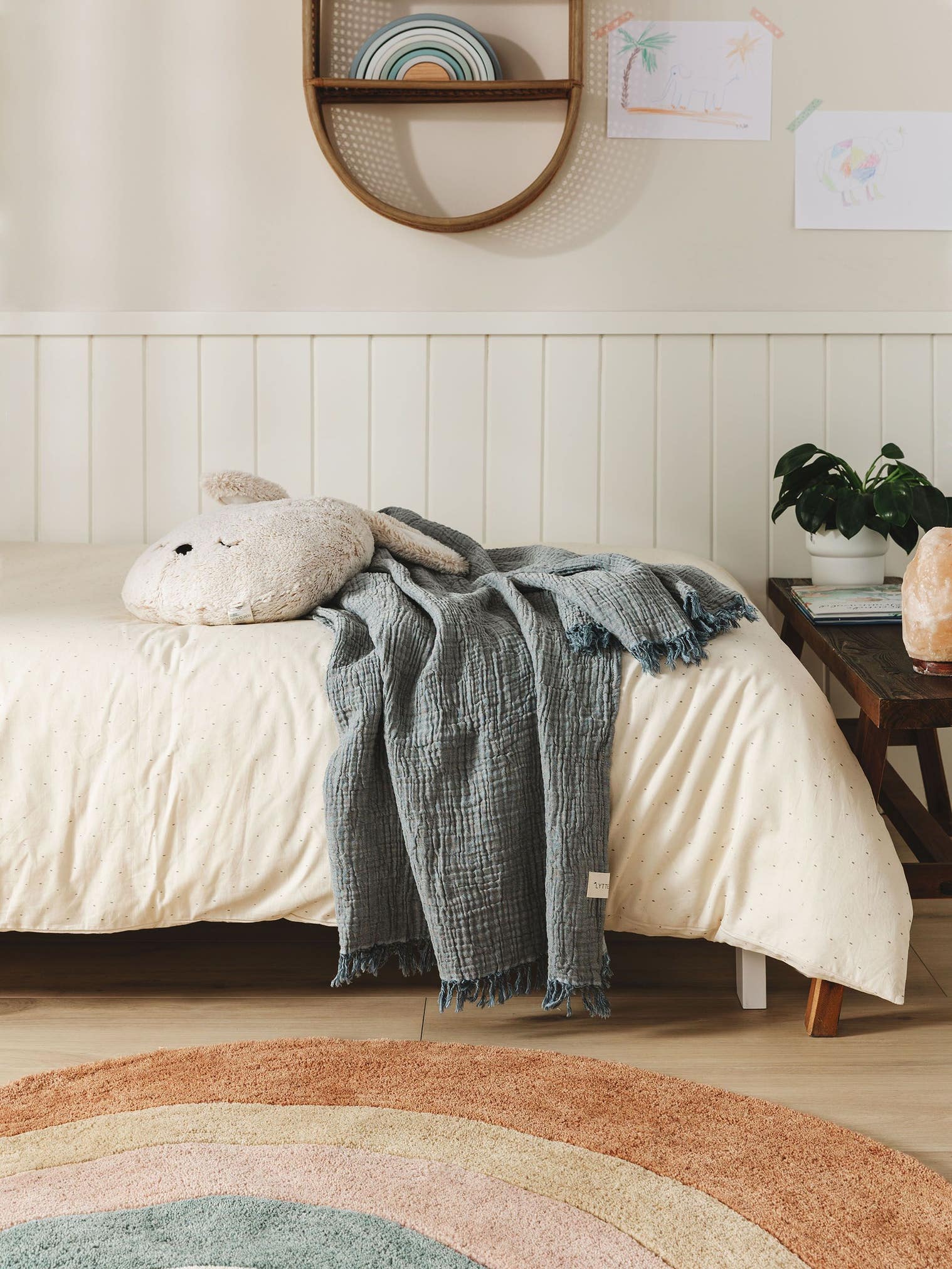 Plaid in cotone Lilo Azzuro in Uni-ontwerp van 100% Cotone door Lytte