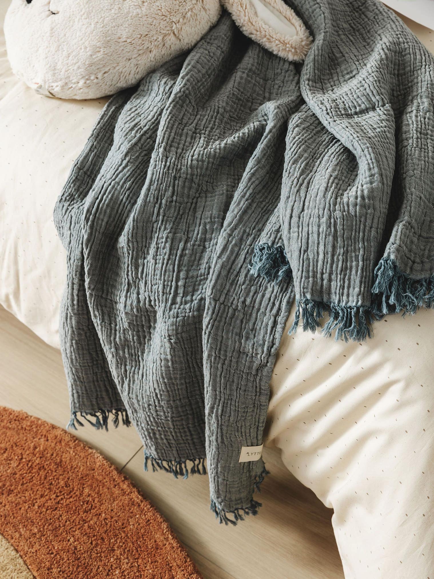 Plaid in cotone Lilo Azzuro in Uni-ontwerp van 100% Cotone door Lytte