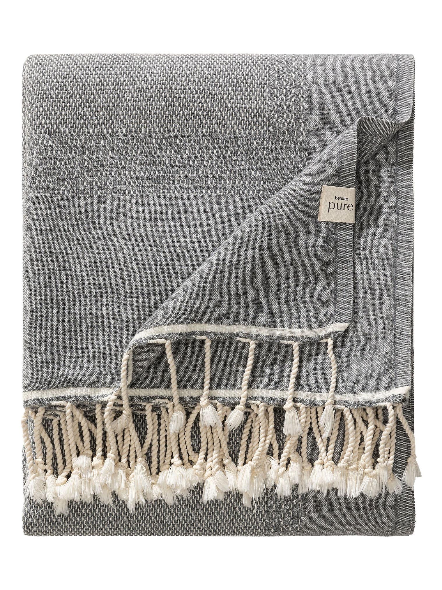 Decke Olivia Grau im Design Uni aus 30% Wolle, 40% Baumwolle, 15% Viskose, 15% Polyamid von benuta Pure