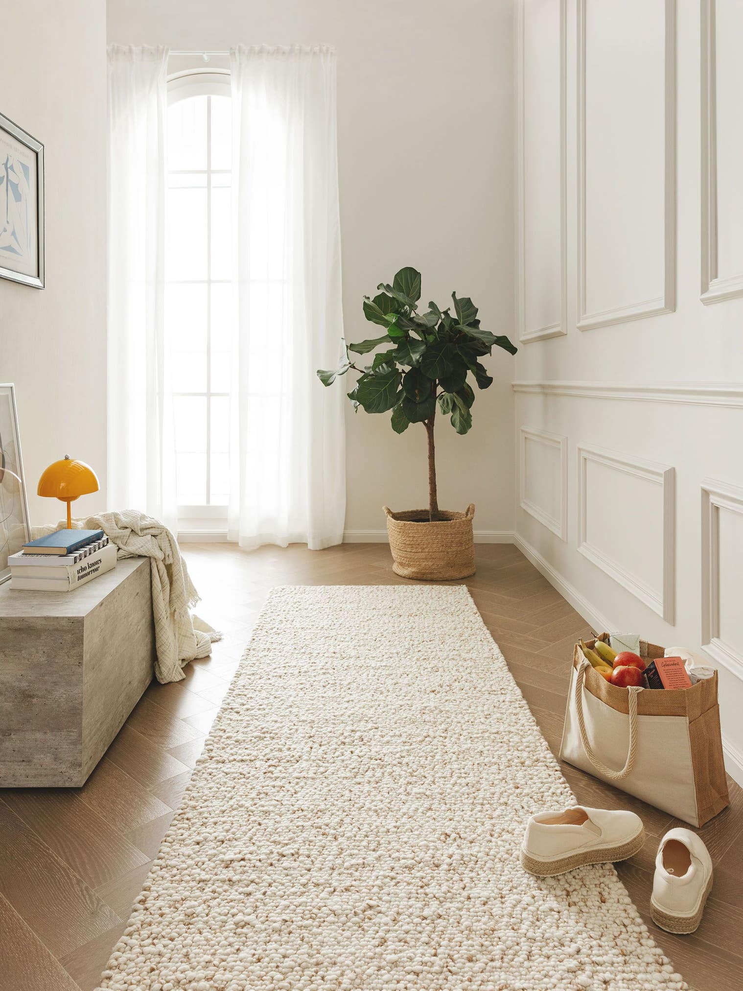 Tapis en 70% laine, 15% jute, 15% coton en Marron avec une pile de 11 - 20 mm de hauteur de benuta Pure