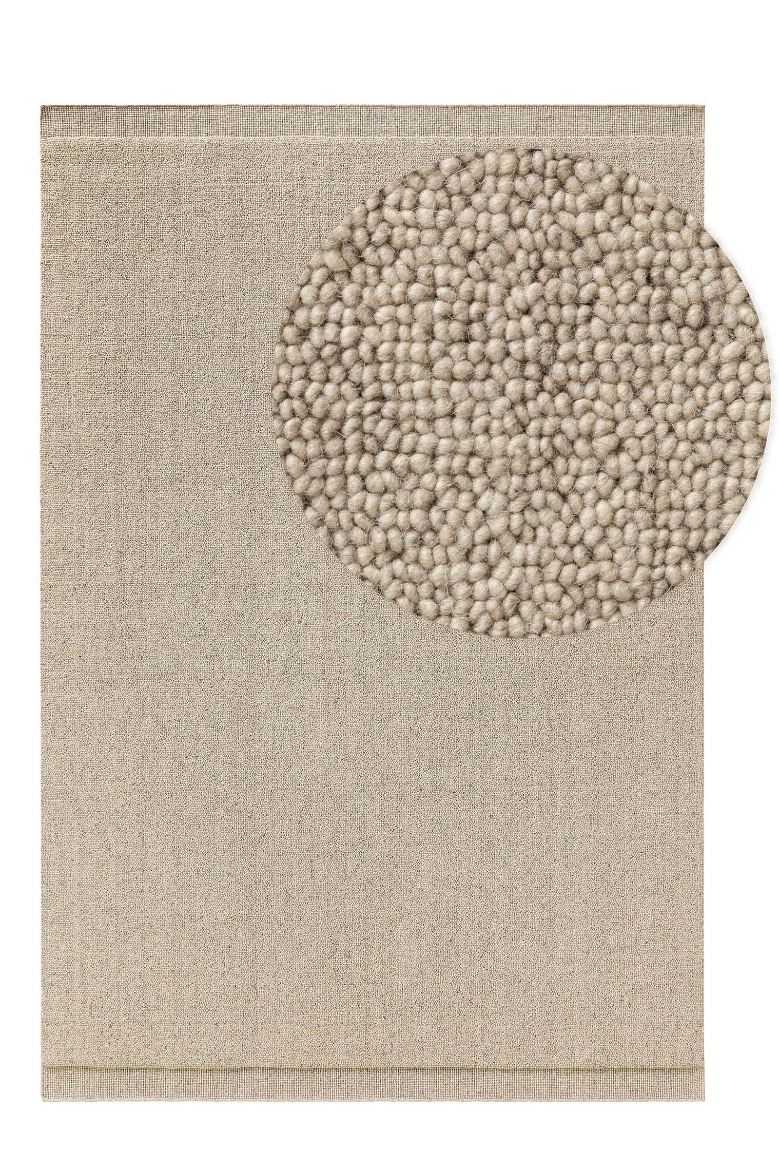 Rug made of 80% wool, 20% cotton in Beige with a 11 - 20 mm high pile by benuta Pure