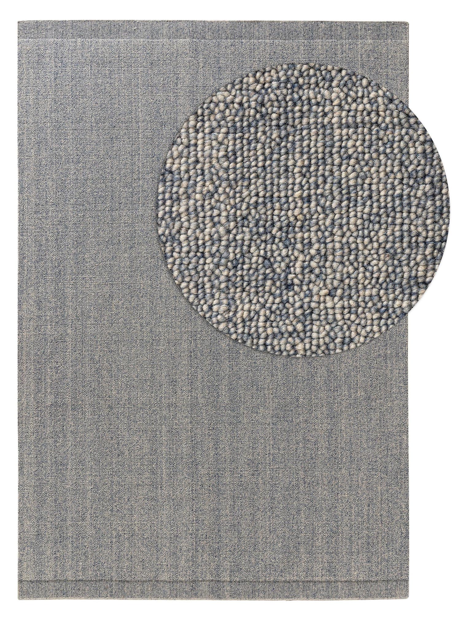 Teppich aus 80% Wolle, 20% Baumwolle in Blau mit 11 bis 20 mm hohem Flor von benuta Pure