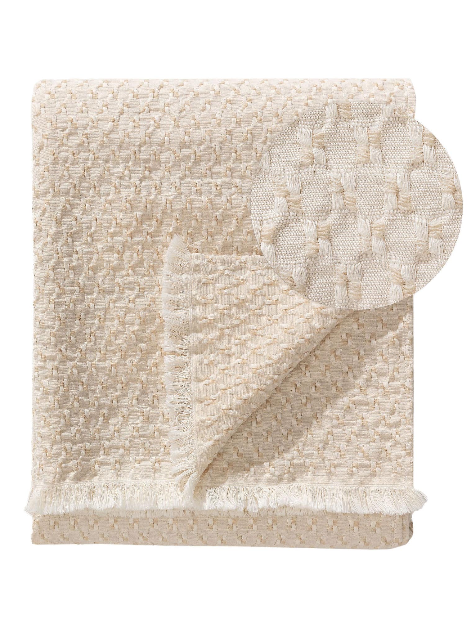 Blanket Vanida Beige in Abstract design made of 50% Wool, 50% Cotton by benuta Pure