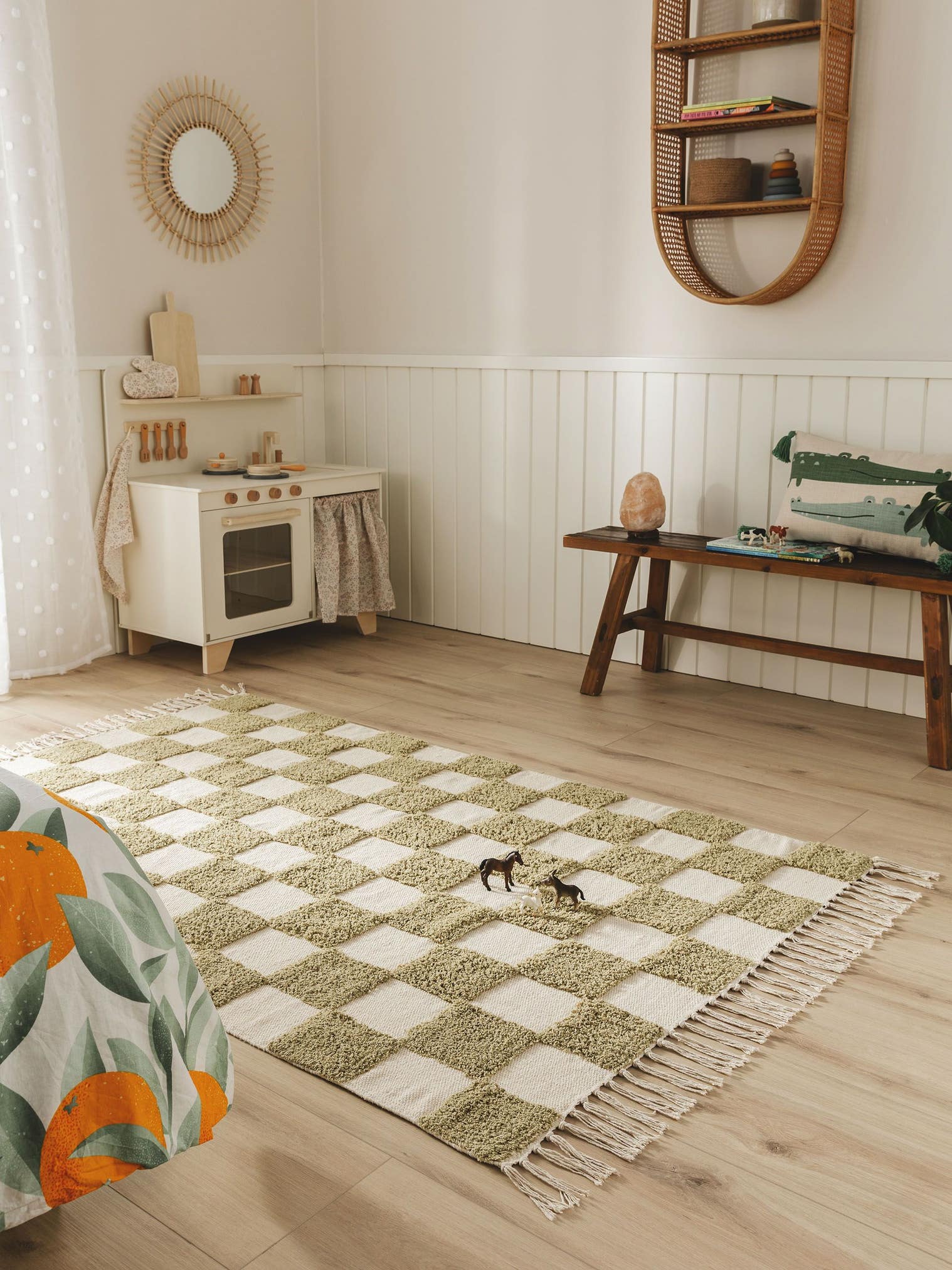 Rug made of 100% Cotton in Green with a 11 - 20 mm high pile by Lytte