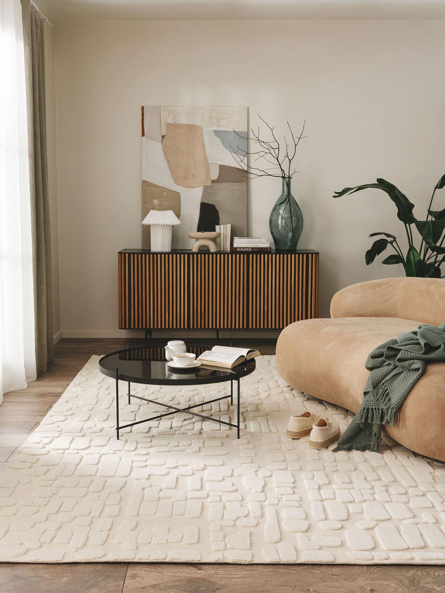 Rug made of 80% wool, 20% cotton in Beige with a 11 - 20 mm high pile by benuta Pure