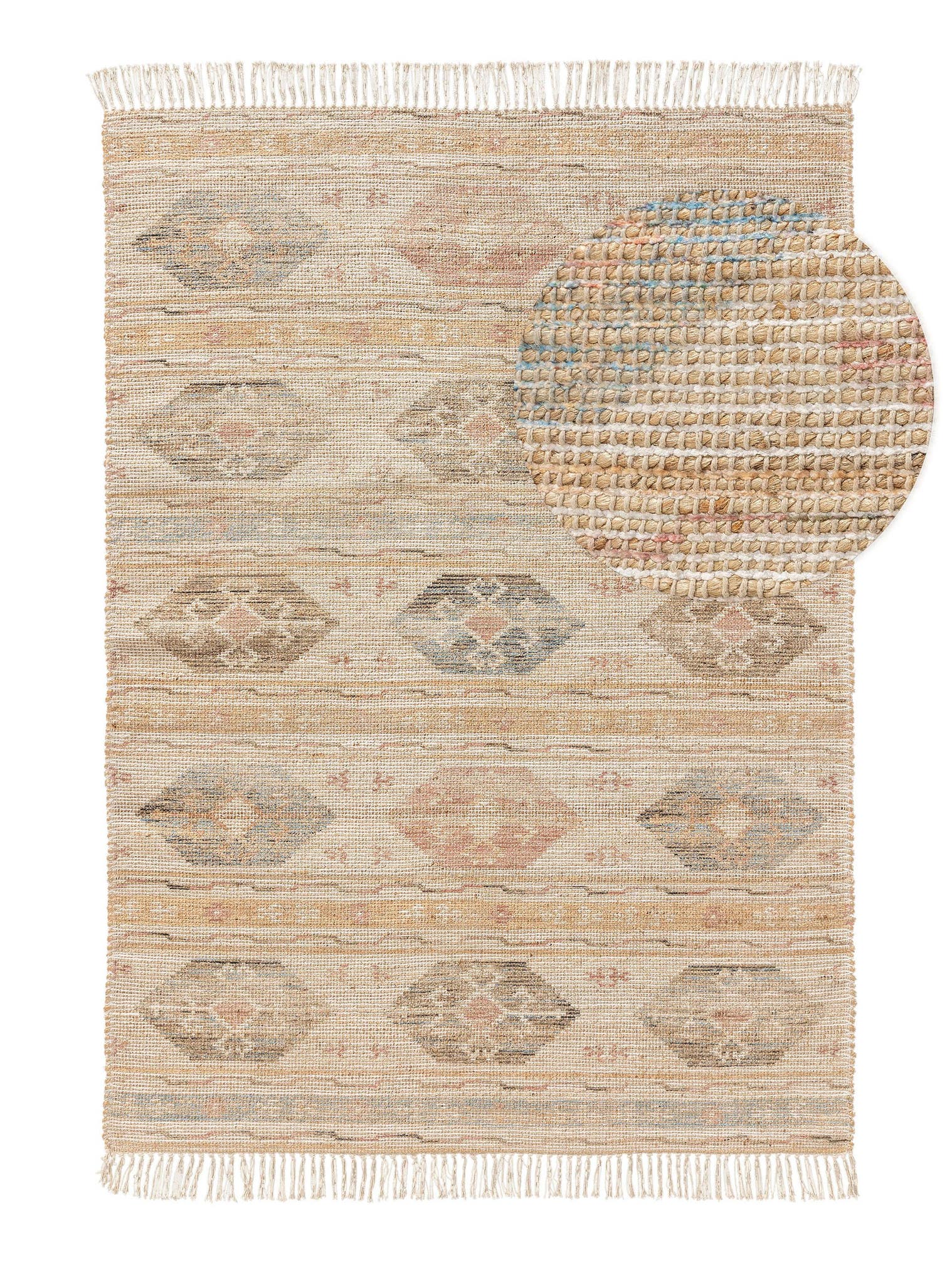 Teppich aus 68% Jute, 20% Polyester, 12% Baumwolle in Multicolor mit bis 5 mm hohem Flor von benuta Pop