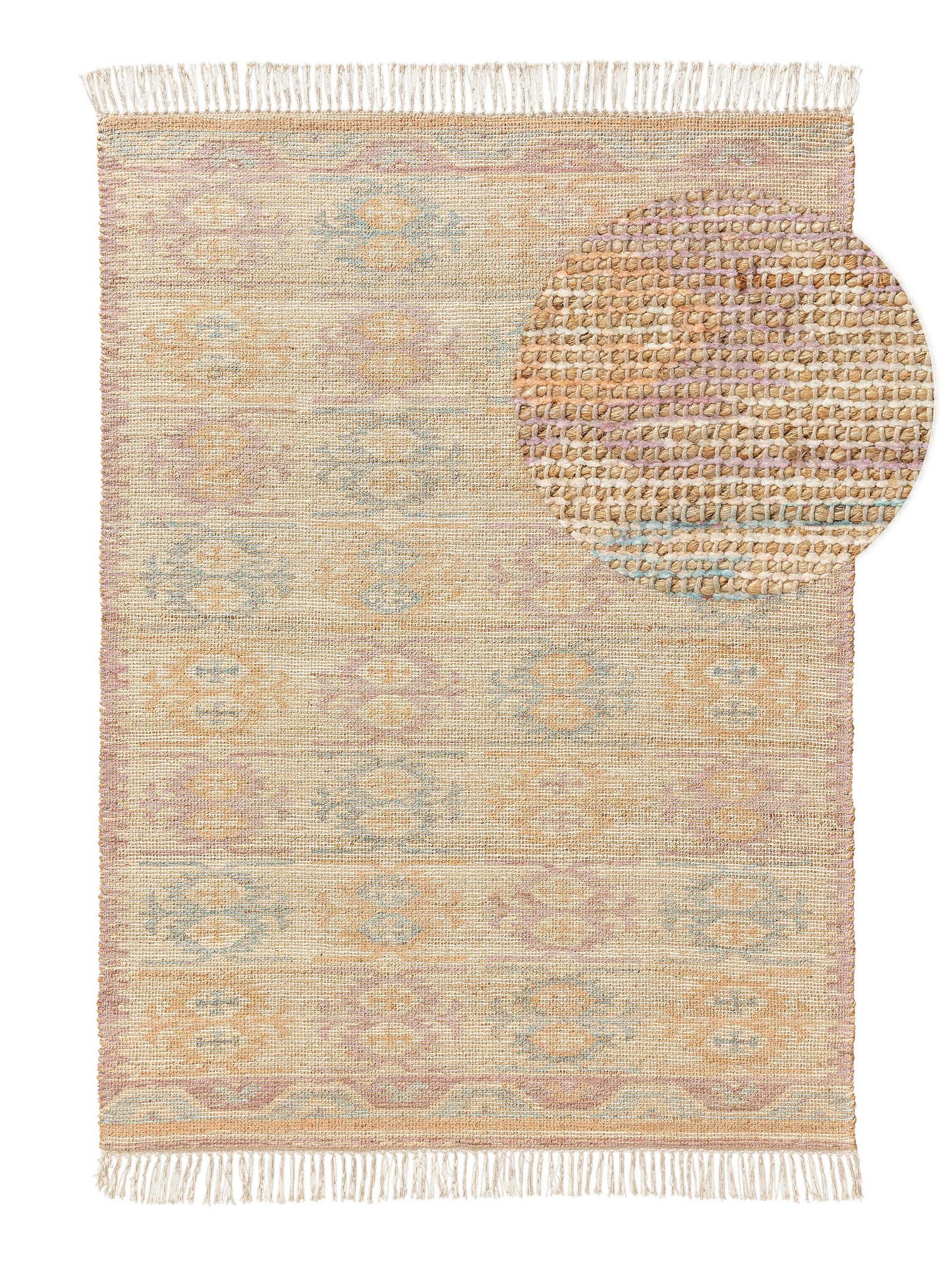 Tapis en 68% jute, 20% polyester, 12% coton en Multicouleur avec une pile de 1- 5 mm de hauteur de benuta Pop