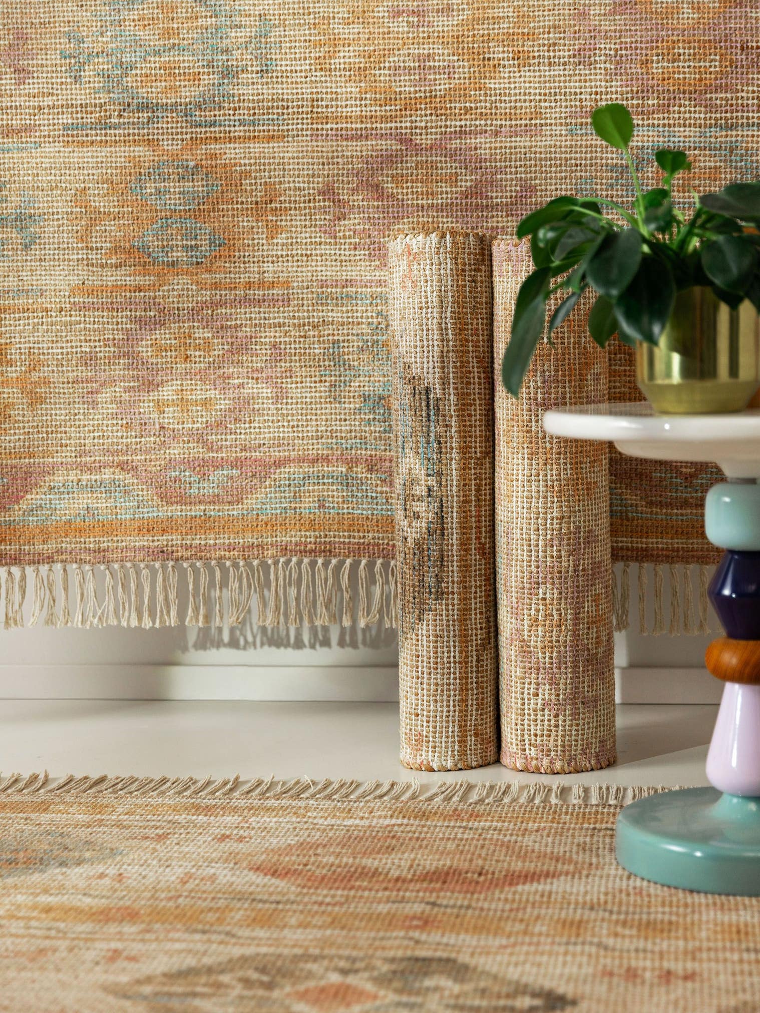 Tapis en 68% jute, 20% polyester, 12% coton en Multicouleur avec une pile de 1- 5 mm de hauteur de benuta Pop