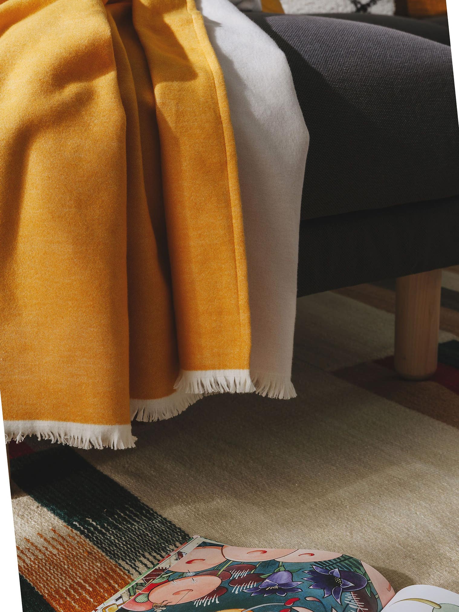 Cotton blanket Luca Yellow in Withfringes design made of 100% Cotton by benuta Nest