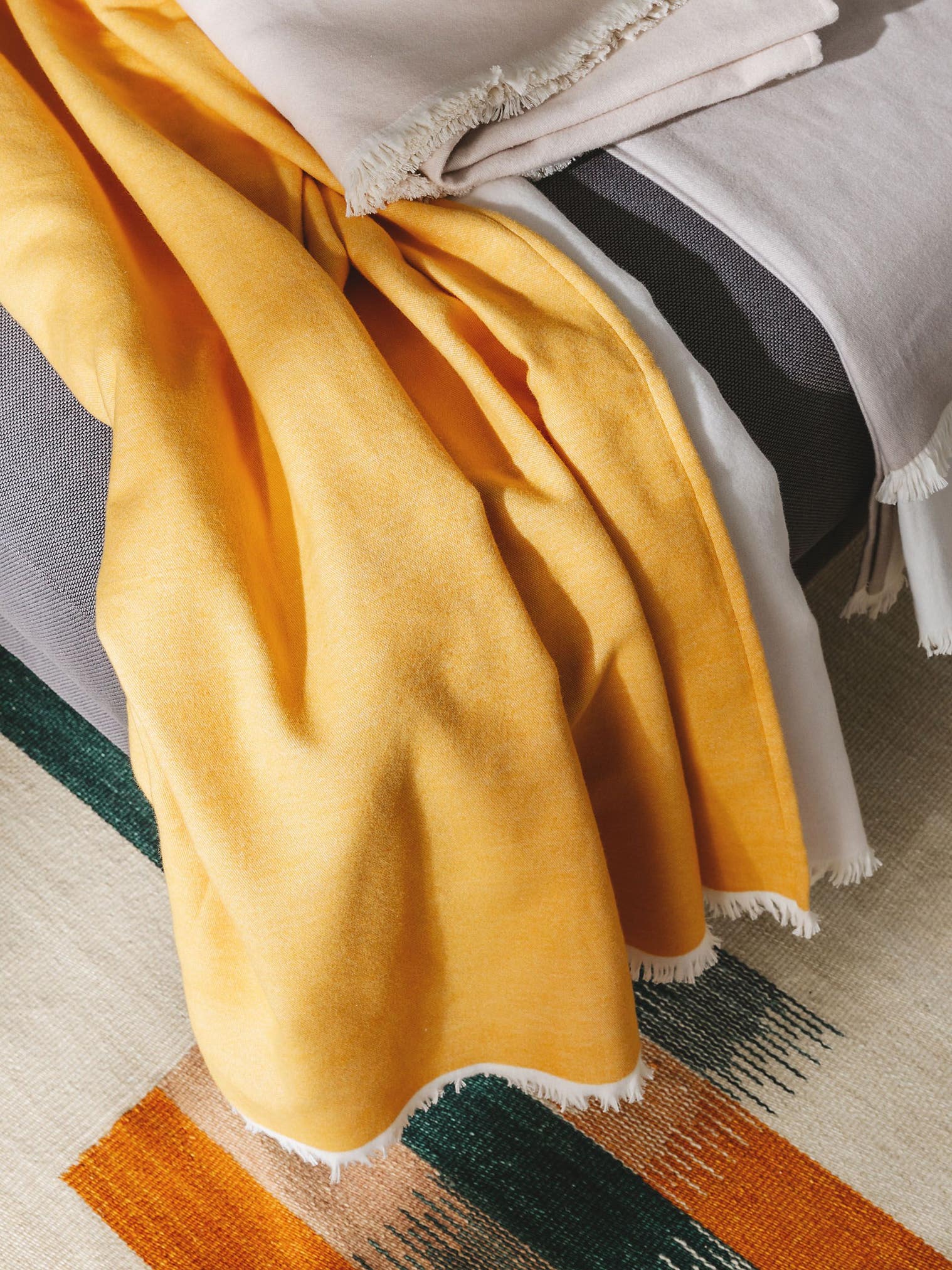 Cotton blanket Luca Yellow in Withfringes design made of 100% Cotton by benuta Nest