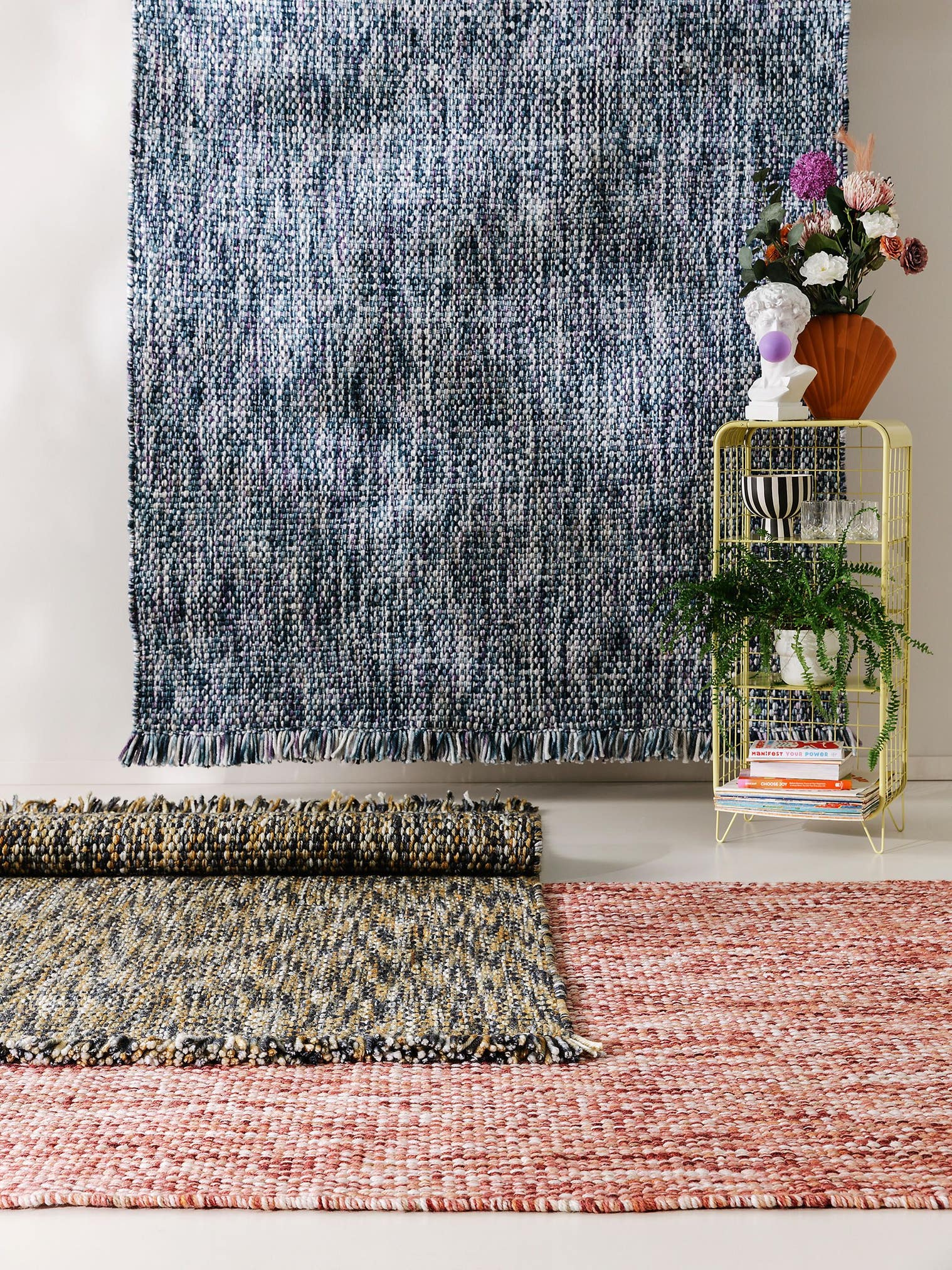 Rug made of 100% Polyester (recycled PET) in Blue with a 1- 5 mm high pile by benuta Pop