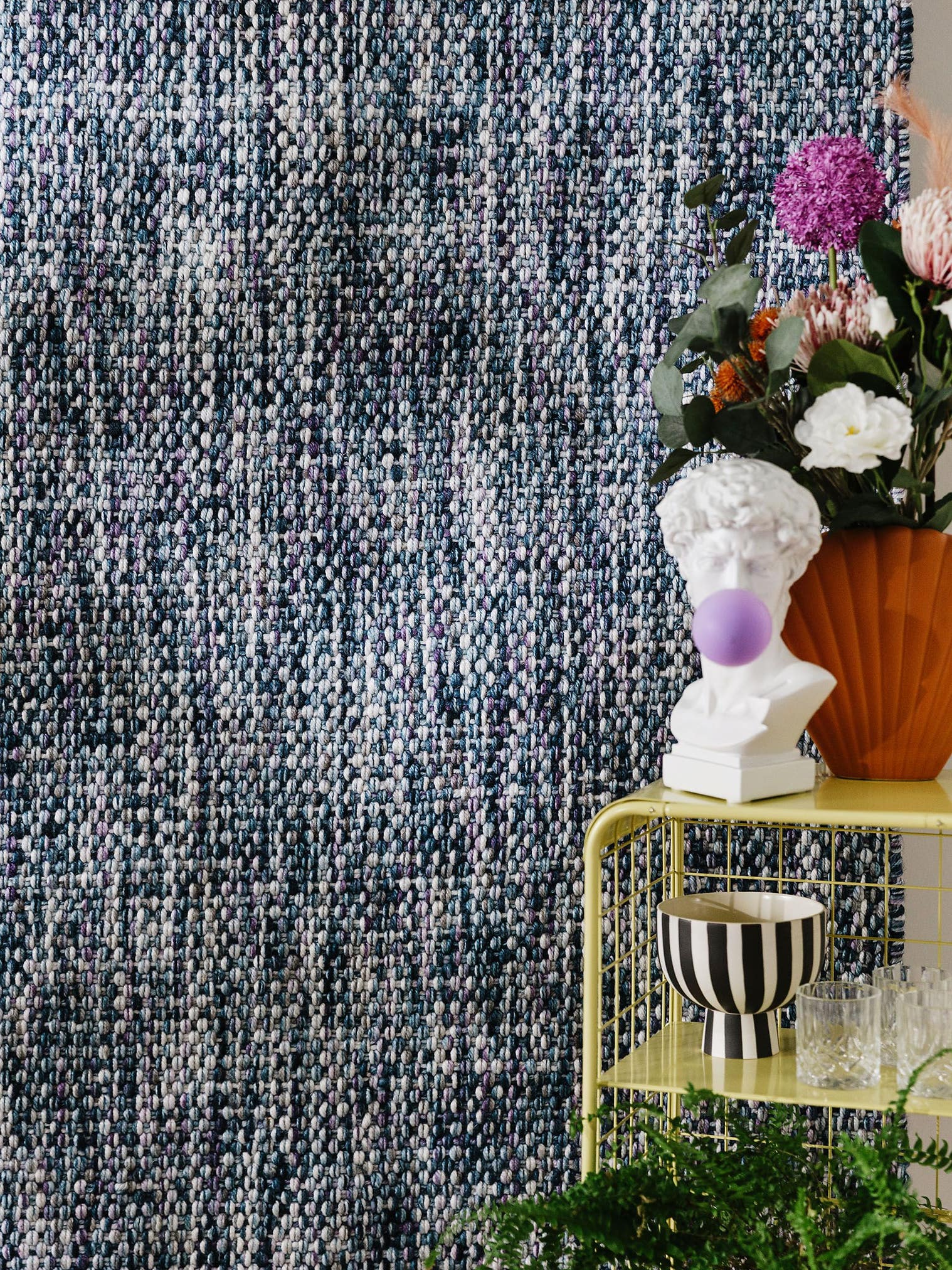 Rug made of 100% Polyester (recycled PET) in Blue with a 1- 5 mm high pile by benuta Pop