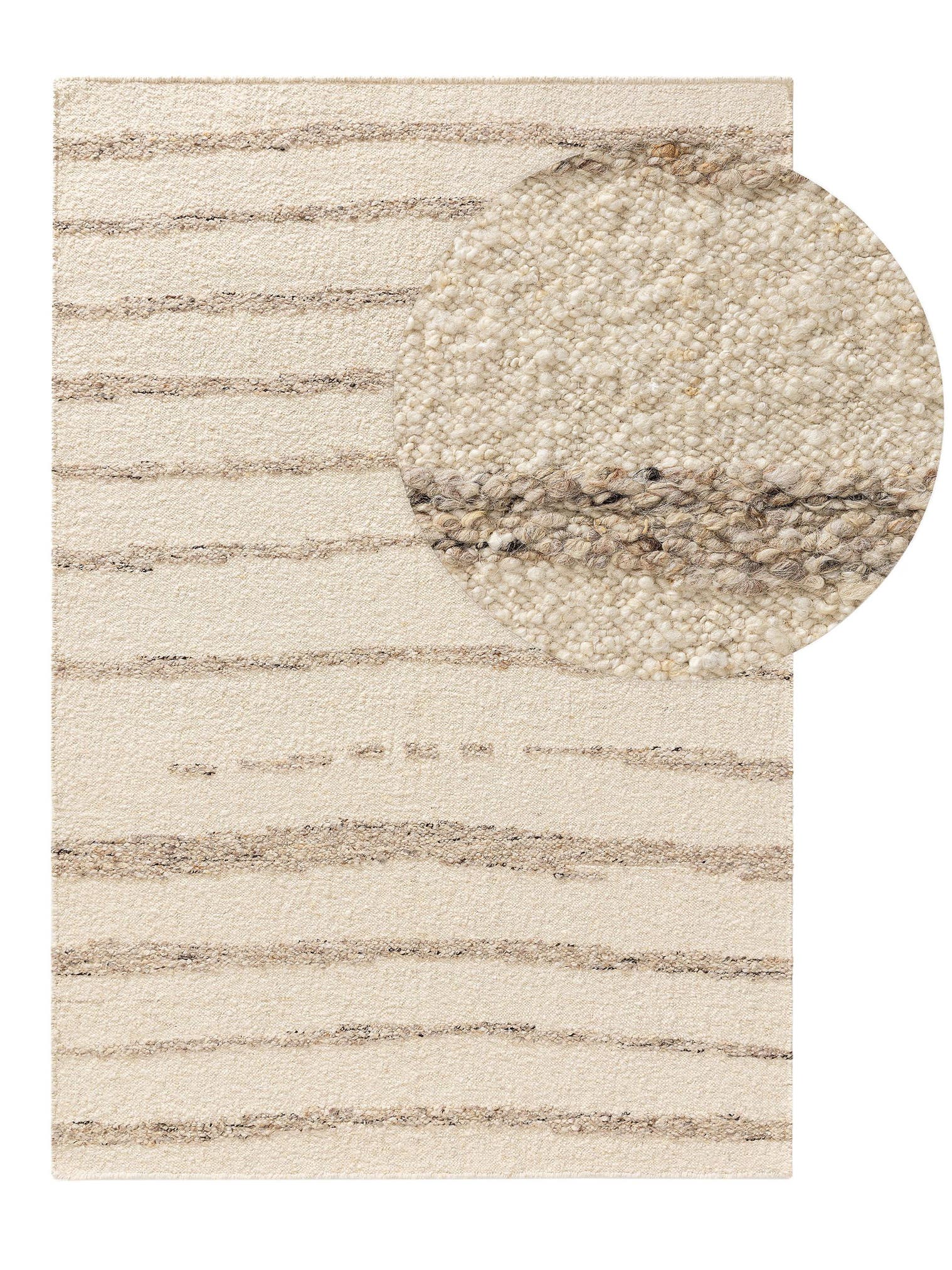 Teppich aus 90% Wolle, 10% Baumwolle in Beige mit 11 bis 20 mm hohem Flor von benuta Pure