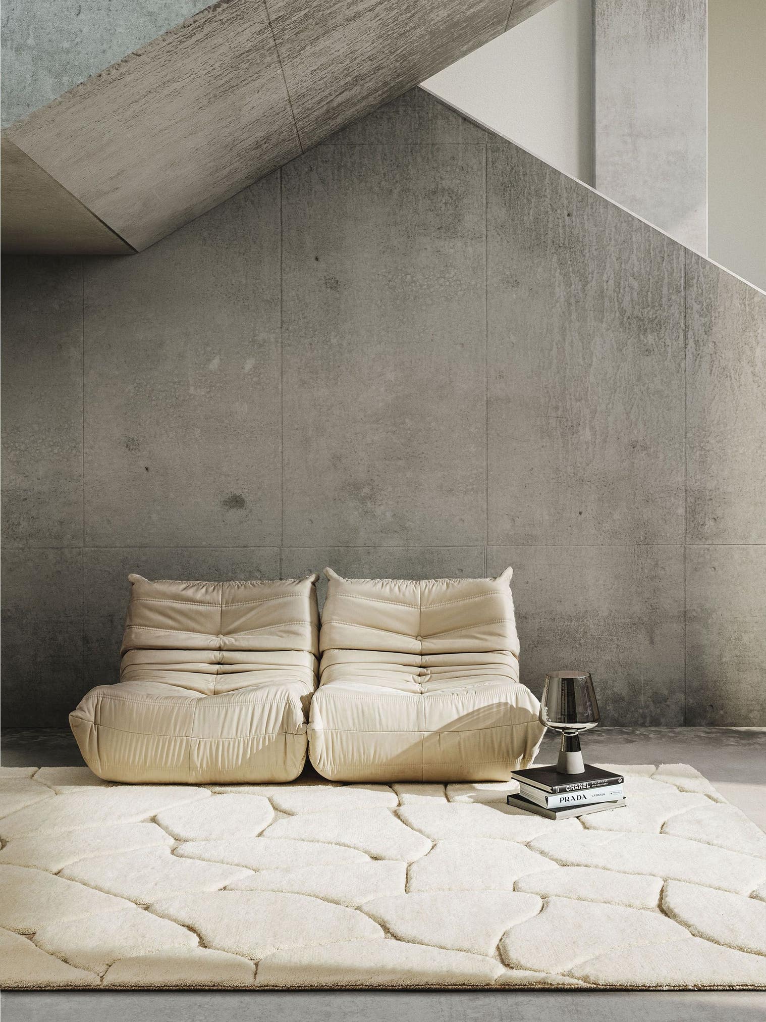 Matta av 90% Ull, 10% Bomull i Beige med 21 - 30 mm hög lugg från benuta Finest