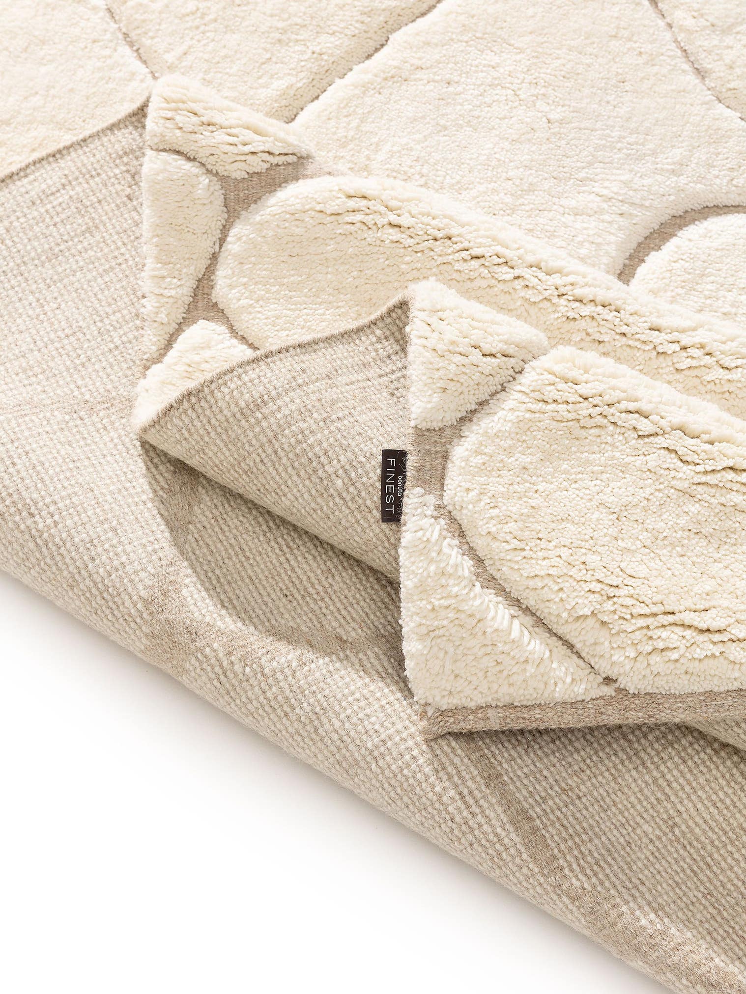 Matta av 90% Ull, 10% Bomull i Beige med 21 - 30 mm hög lugg från benuta Finest