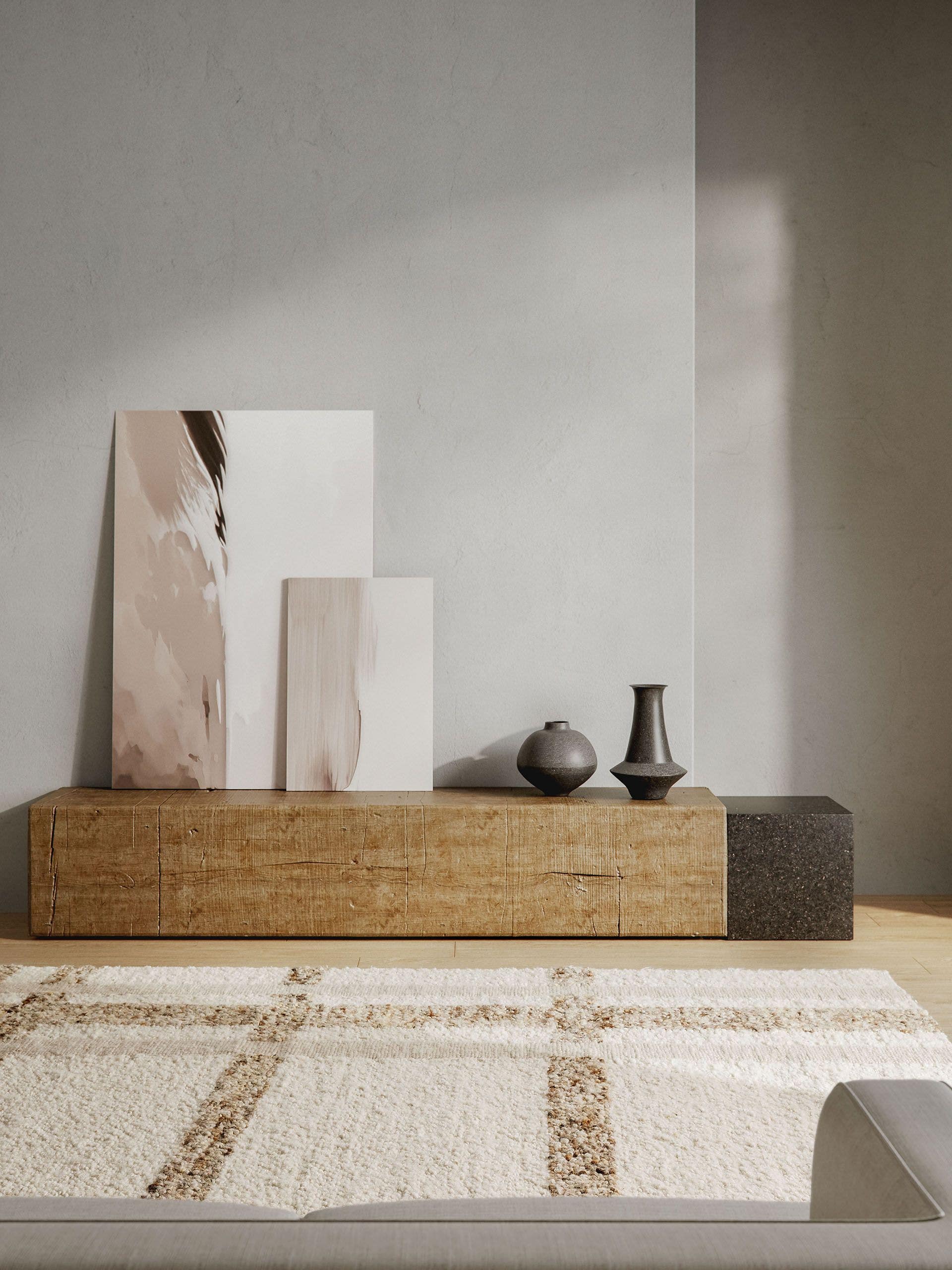 Rug made of 90% Wool, 10% Cotton in Beige with a 21 - 30 mm high pile by benuta Finest