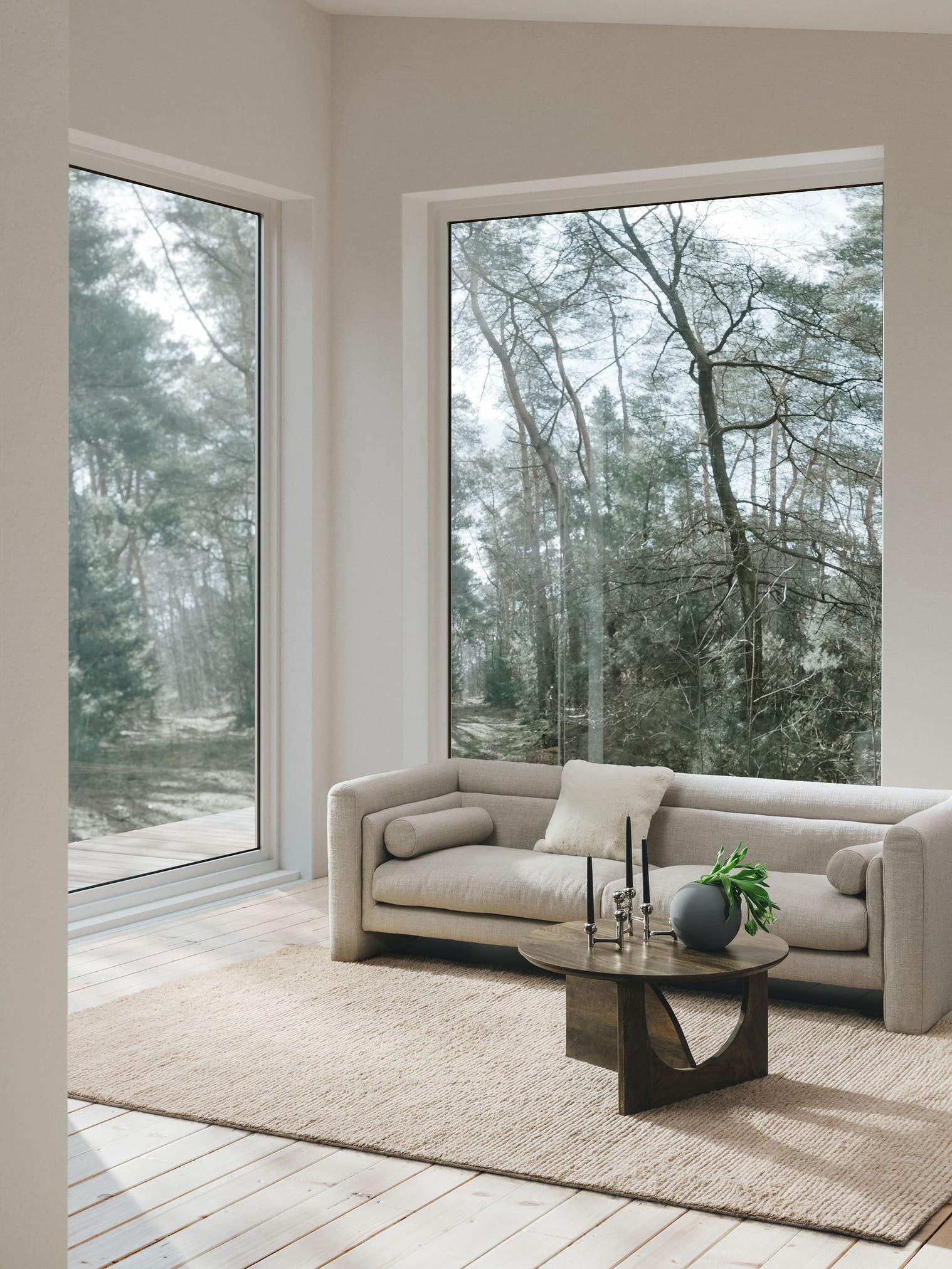 Rug made of 90% Wool, 10% Cotton in Beige with a 21 - 30 mm high pile by benuta Finest