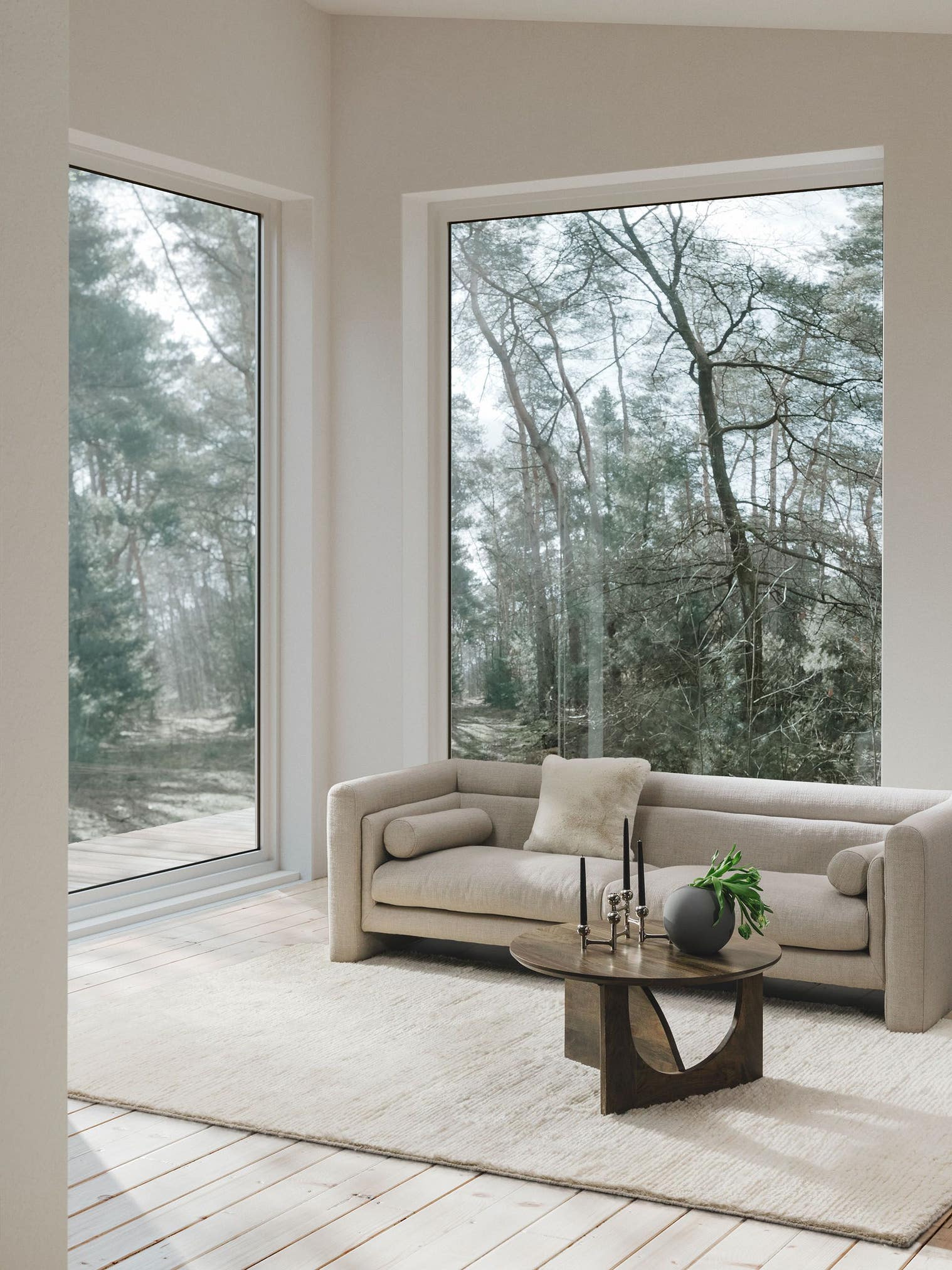 Rug made of 90% Wool, 10% Cotton in Beige with a 21 - 30 mm high pile by benuta Finest