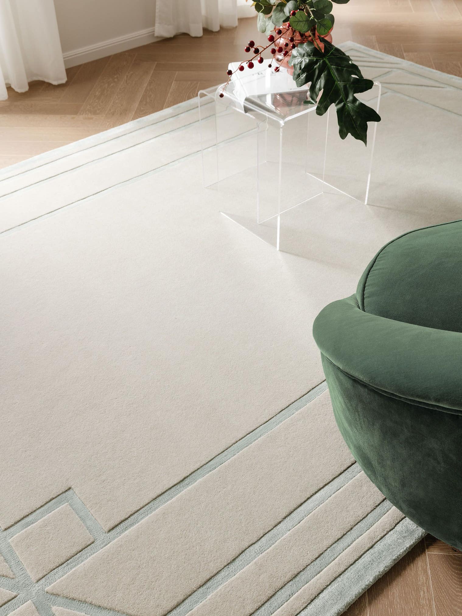 Tapis en 80% Laine, 20% Lyocell (TENCEL™) en Vert avec une pile de 6 - 10 mm de hauteur de benuta Finest