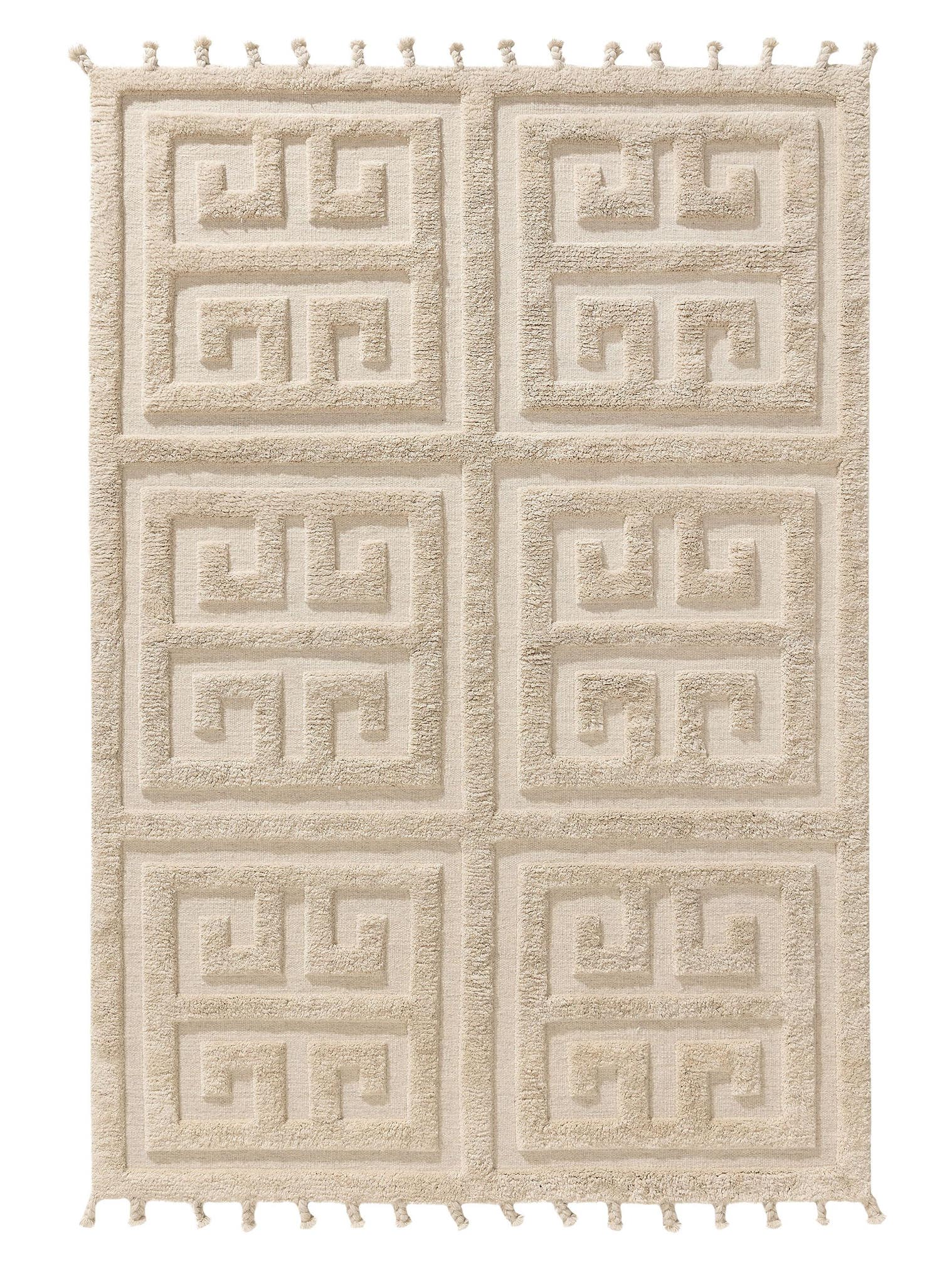 Tapijt van 100% Wol (uit Nieuw-Zeeland) in Beige met een 21 - 30 mm hoge pool van benuta Finest