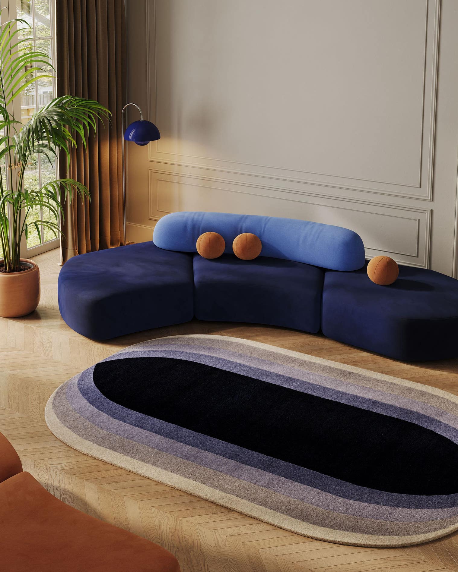 Tapis en 100% Laine (de Nouvelle-Zélande) en Bleu avec une pile de 6 - 10 mm de hauteur de benuta Finest