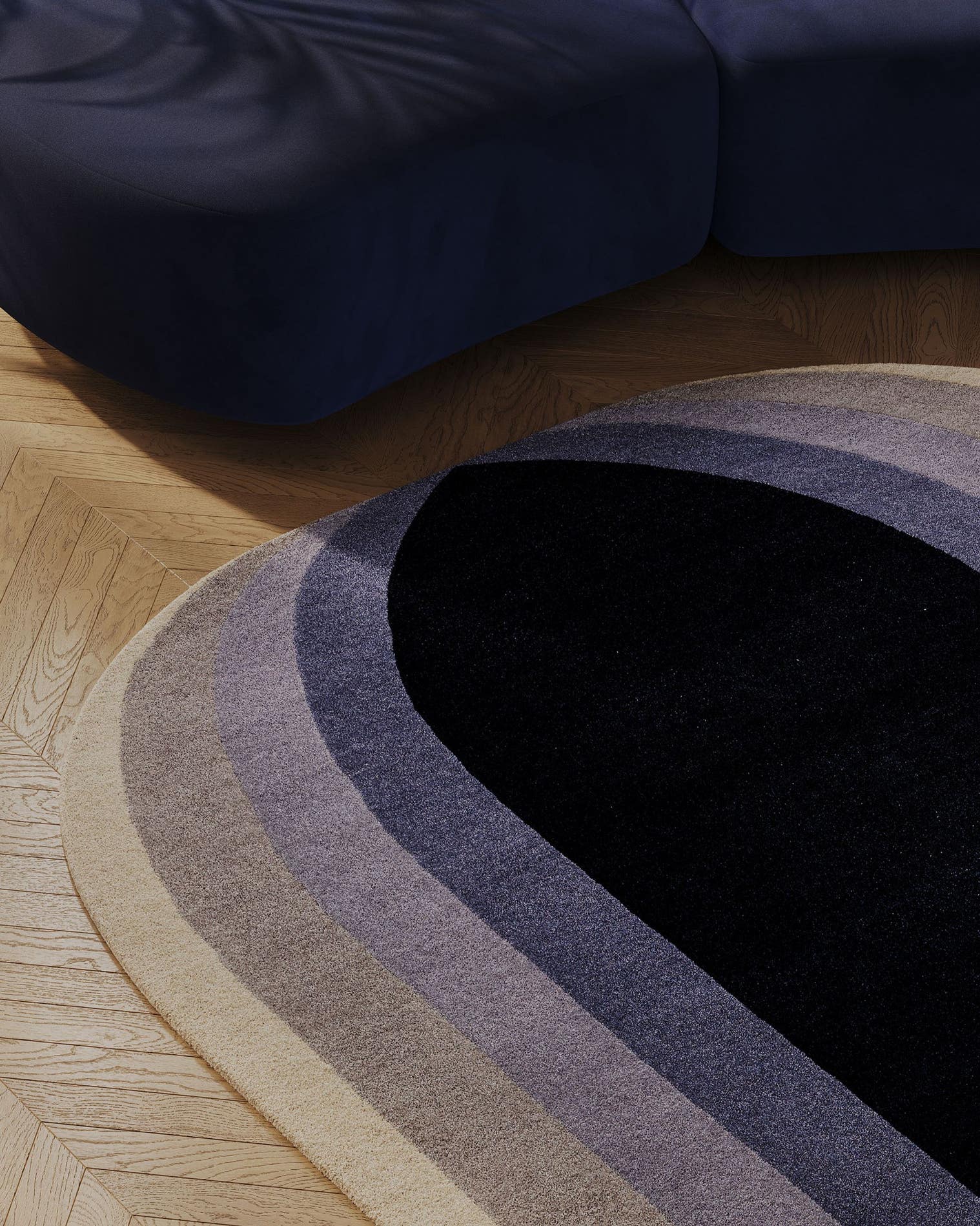 Tapis en 100% Laine (de Nouvelle-Zélande) en Bleu avec une pile de 6 - 10 mm de hauteur de benuta Finest