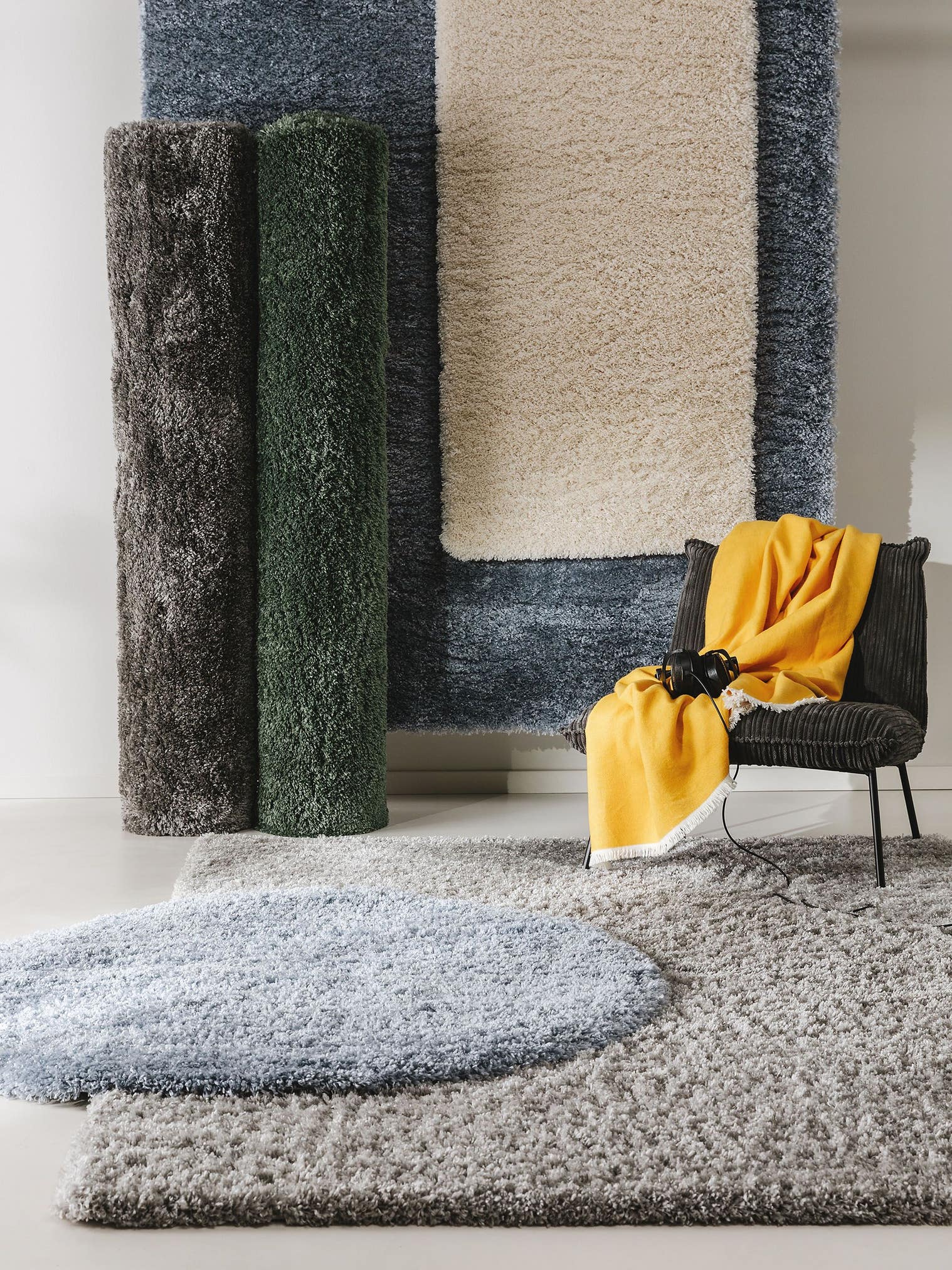 Tapis en 100% Polypropylène en Bleu avec une pile de 41 - 50 mm de hauteur de benuta Pop