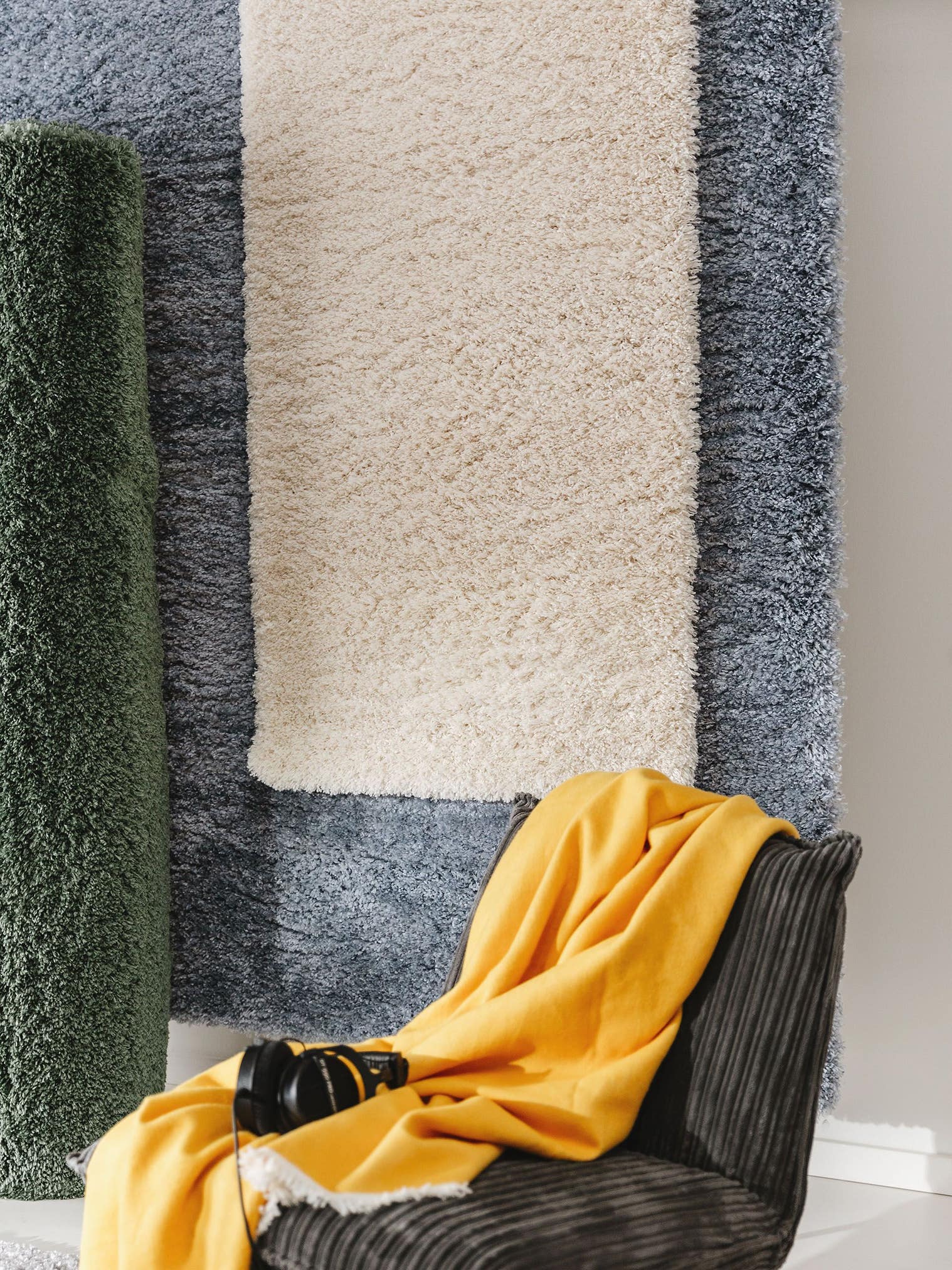 Tapis en 100% Polypropylène en Bleu avec une pile de 41 - 50 mm de hauteur de benuta Pop