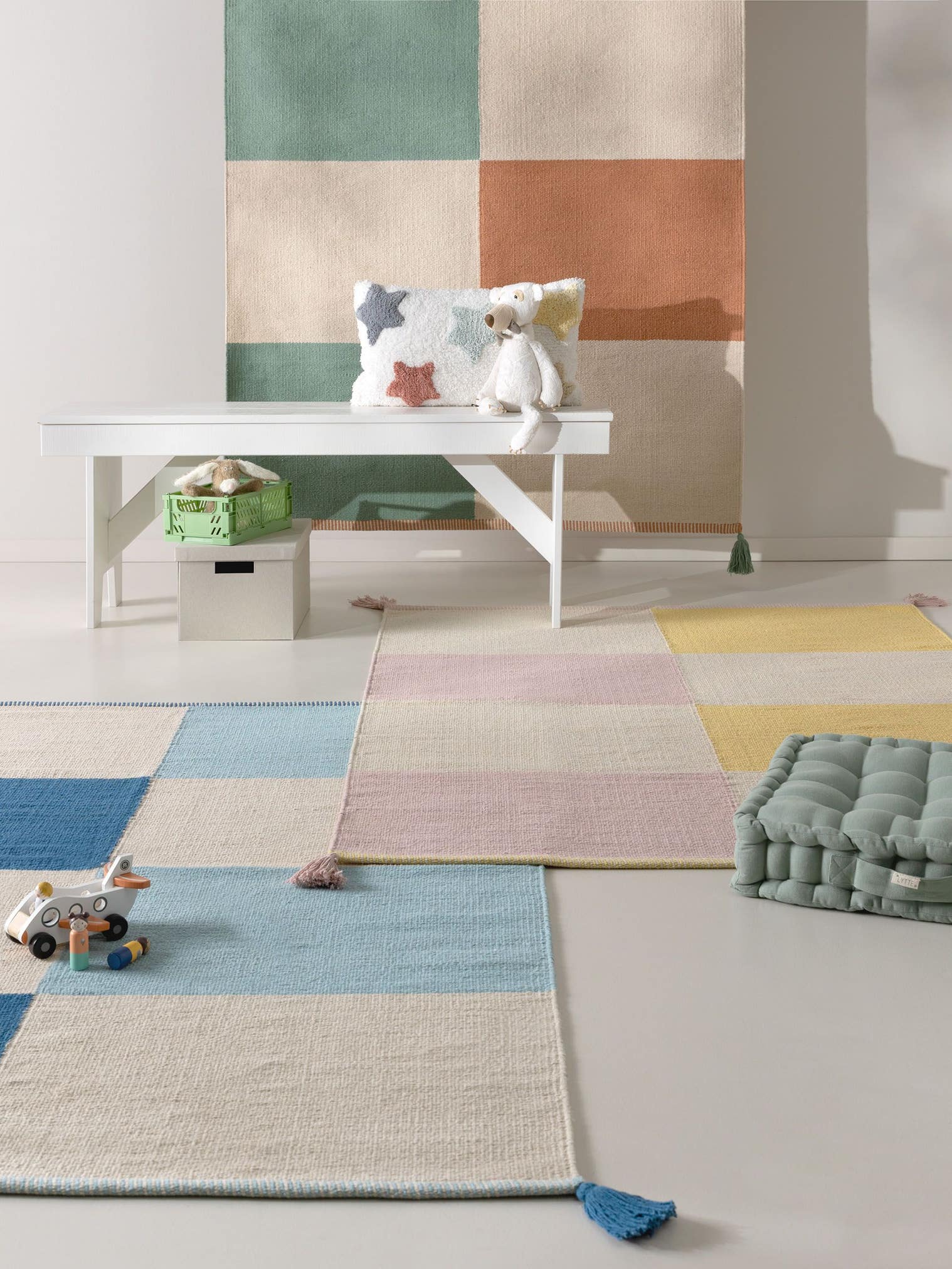 Teppich aus 100% Baumwolle in Blau mit bis 5 mm hohem Flor von Lytte