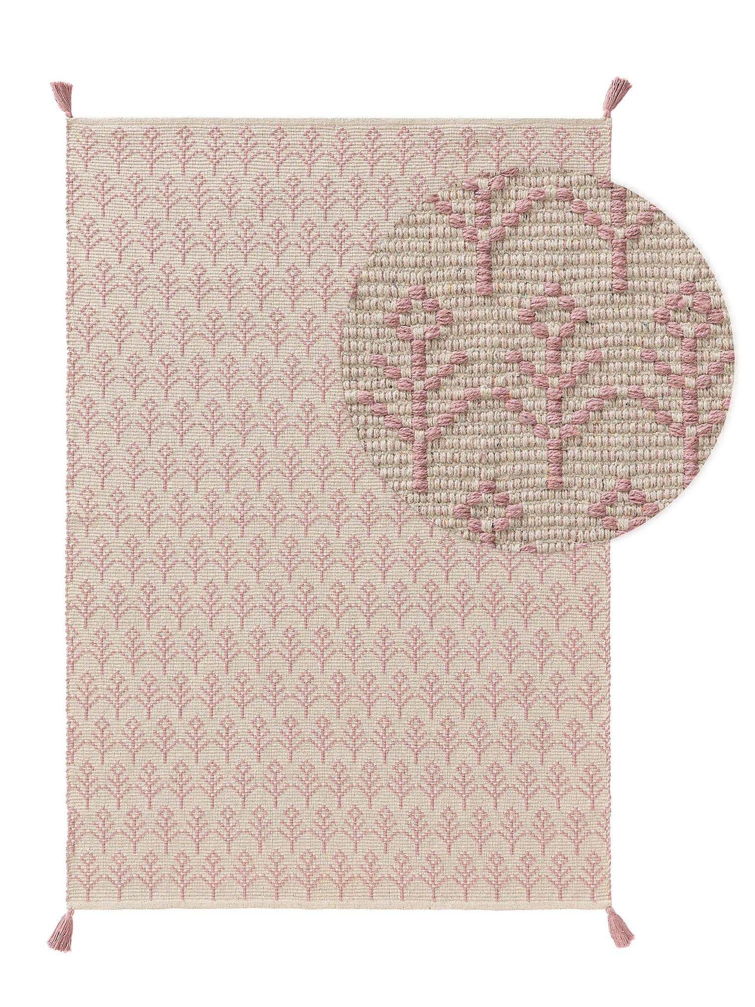 Tappeto di 60% Cotone (recycled), 40% Poliestere in Rosa con pelo alto 6 - 10 mm da Lytte