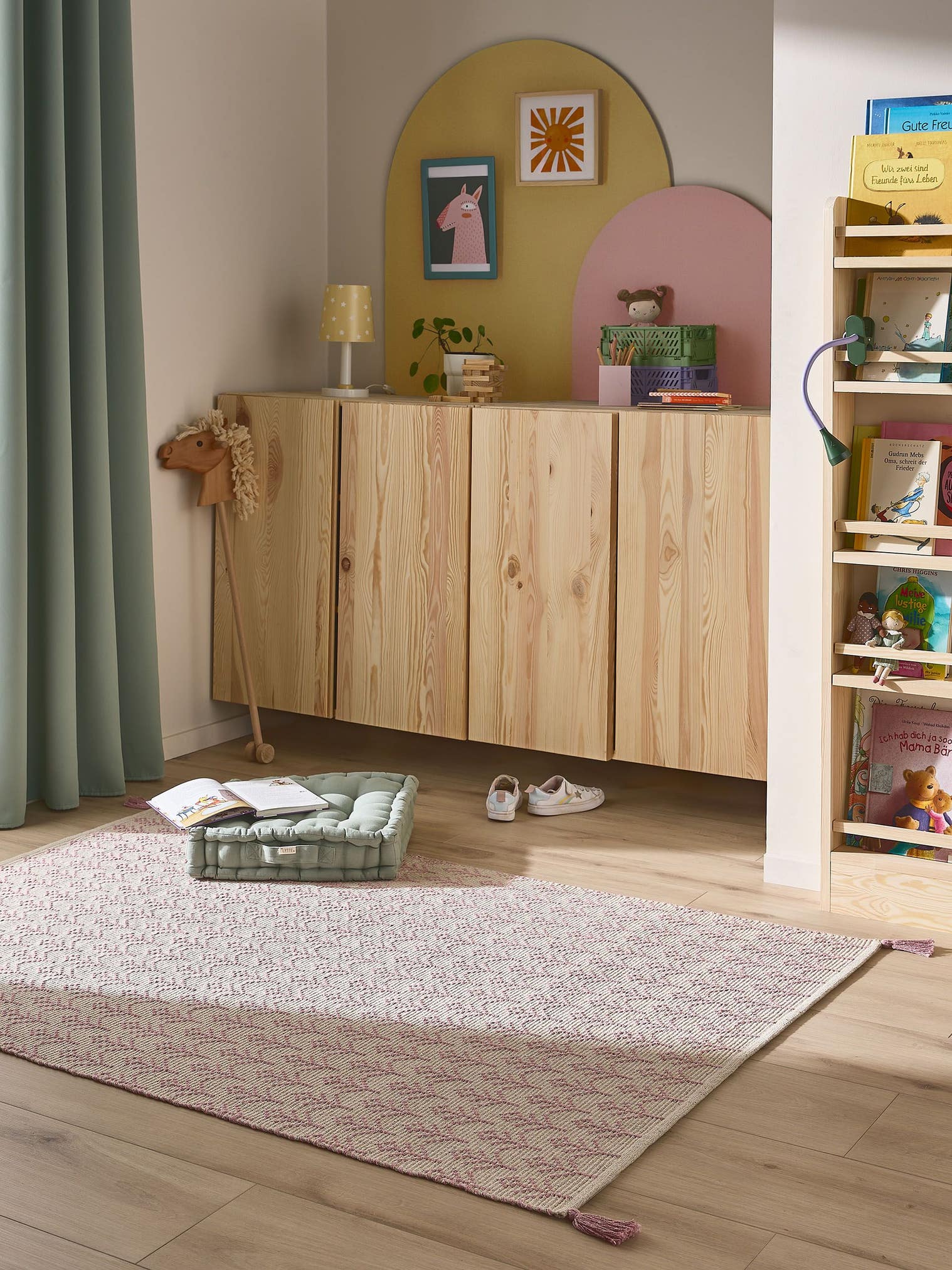 Tappeto di 60% Cotone (recycled), 40% Poliestere in Rosa con pelo alto 6 - 10 mm da Lytte