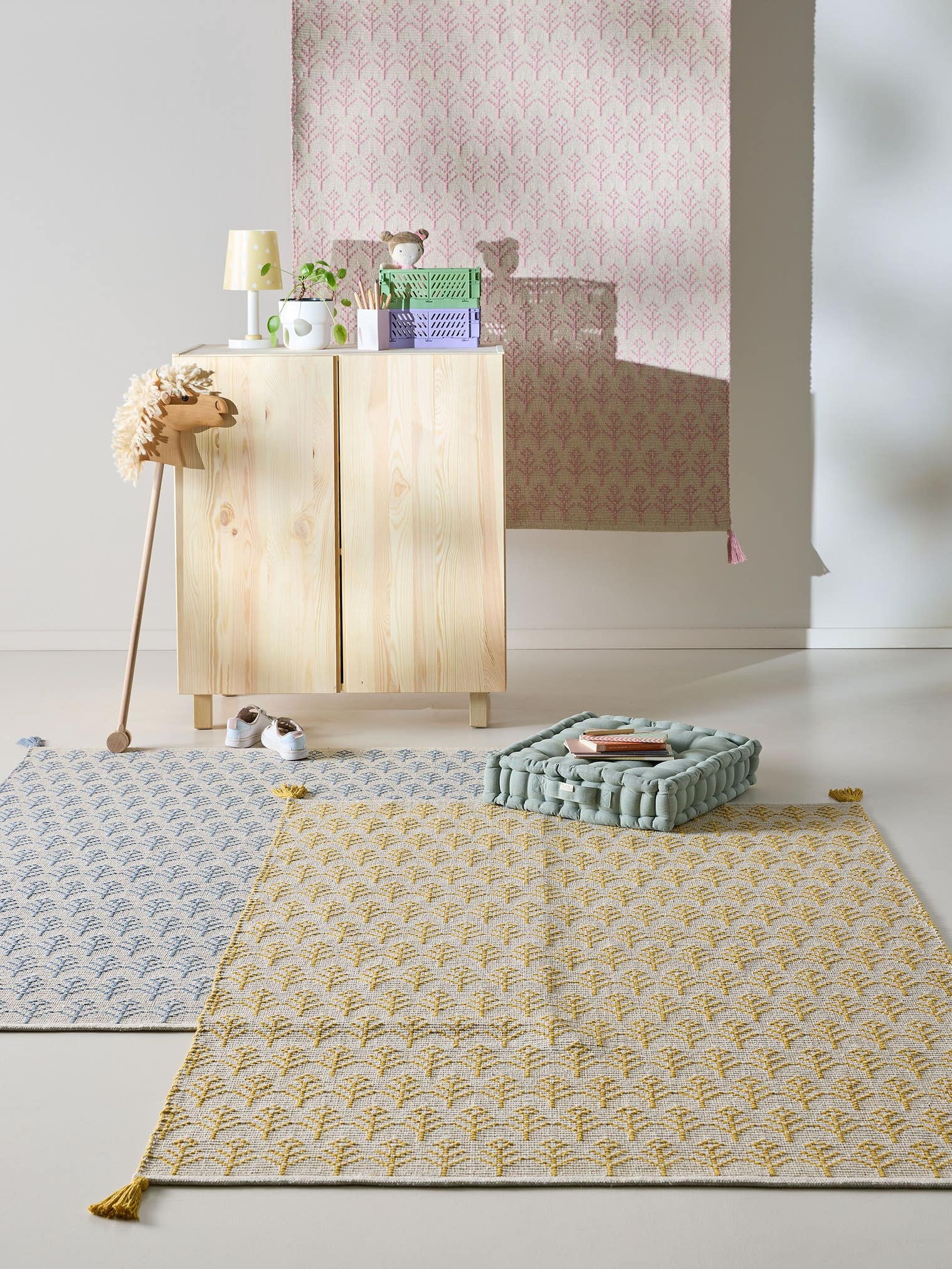 Tappeto di 60% Cotone (recycled), 40% Poliestere in Rosa con pelo alto 6 - 10 mm da Lytte