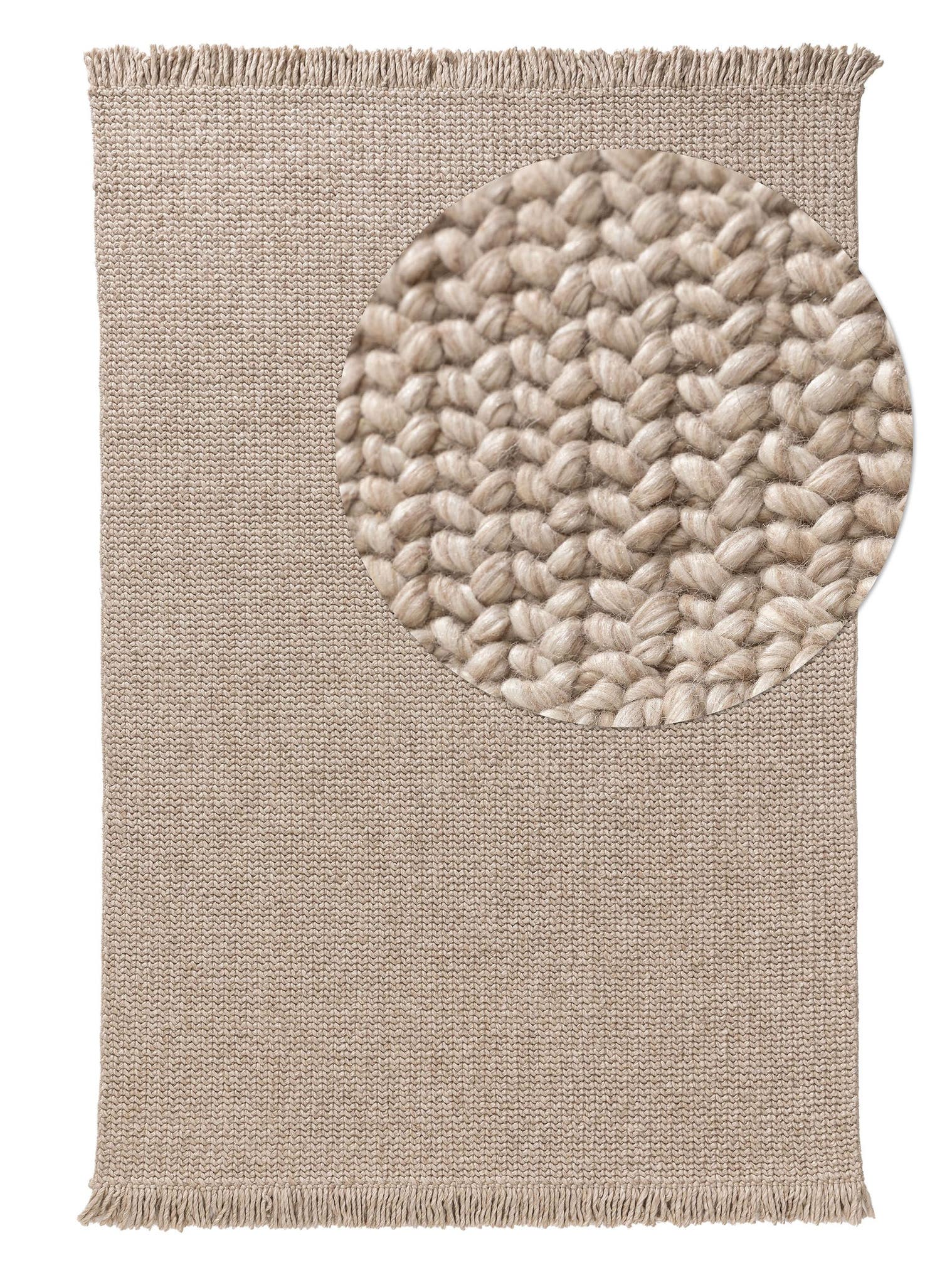 Teppich aus 60% Wolle, 40% Polyester in Beige mit 11 bis 20 mm hohem Flor von benuta Pure