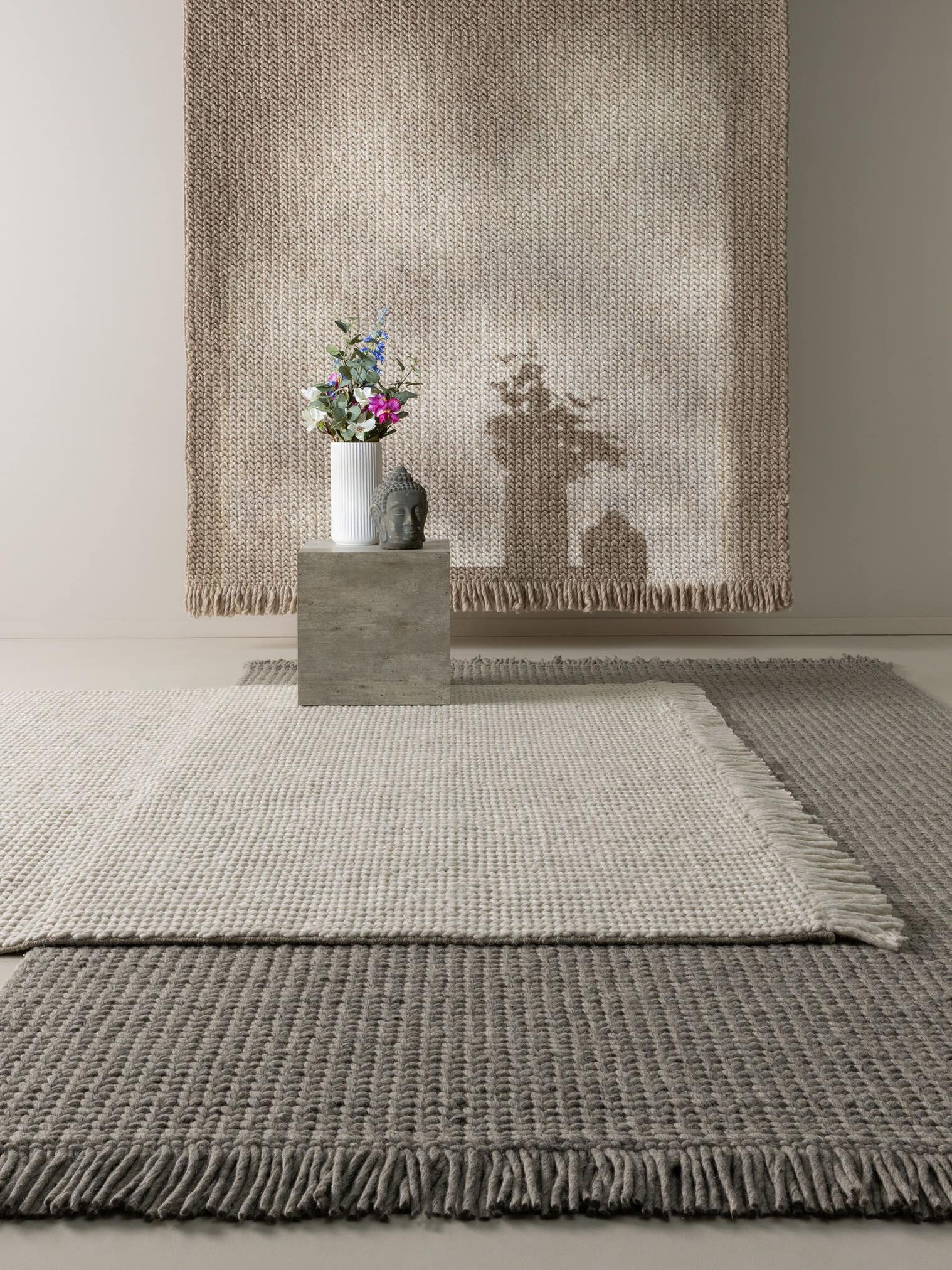 Teppich aus 60% Wolle, 40% Polyester in Beige mit 11 bis 20 mm hohem Flor von benuta Pure