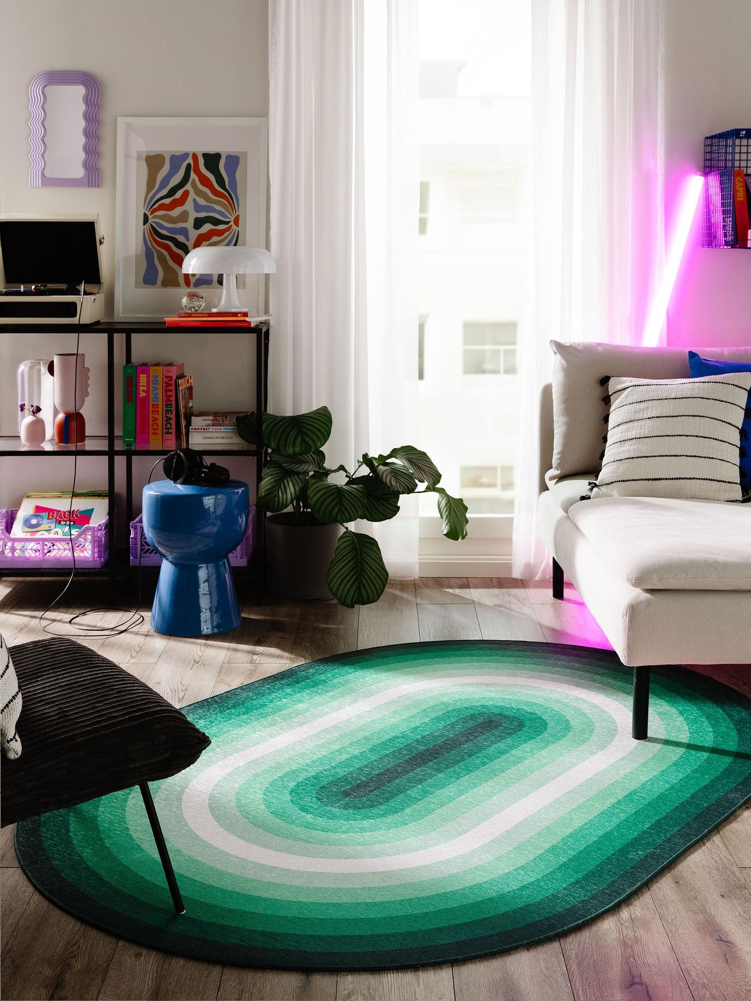 Tapis en 100% Polyester en Vert avec une pile de 1- 5 mm de hauteur de benuta Pop
