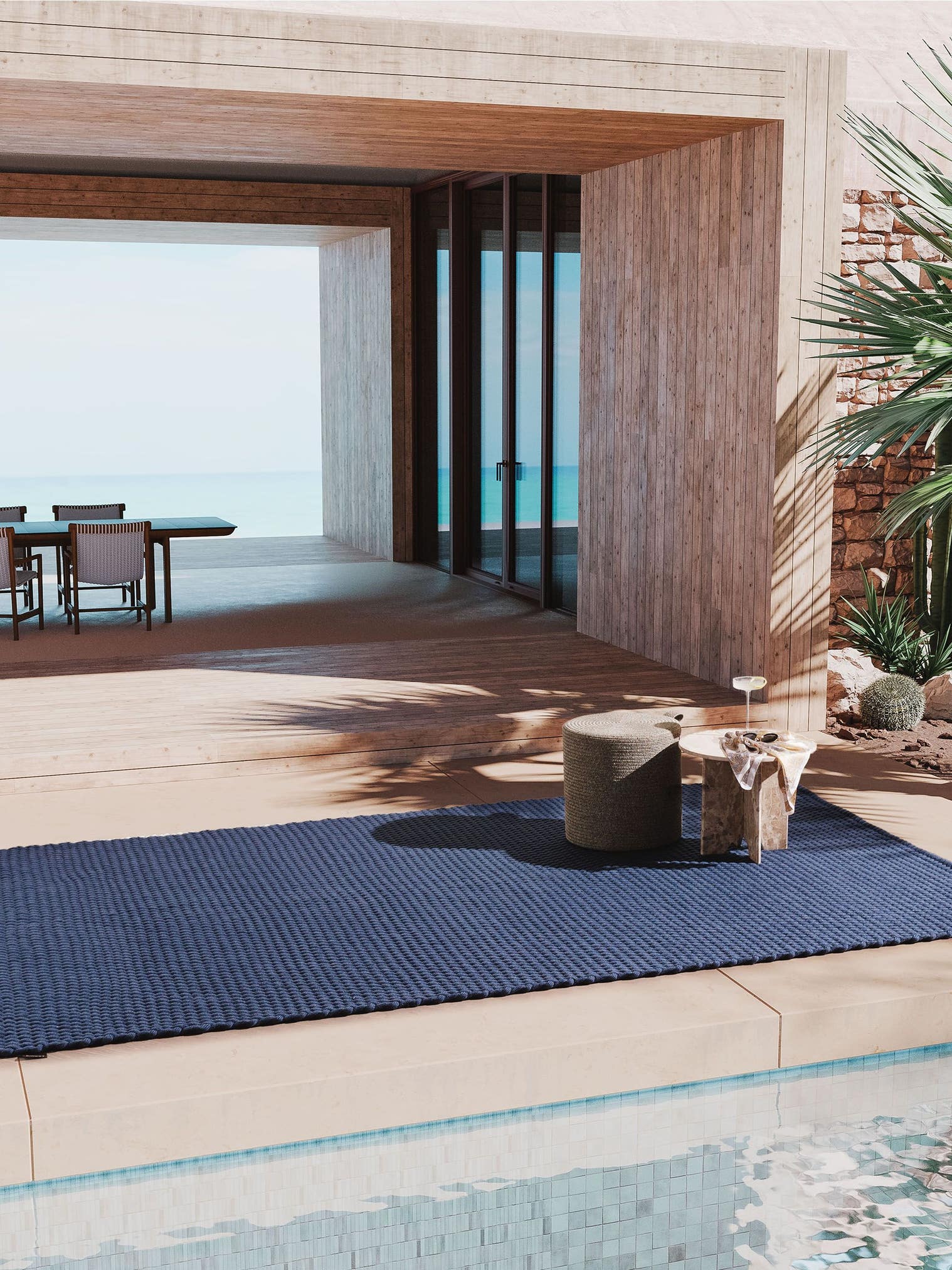 Rug made of 100% Polyester (recycled PET) in Blue with a 6 - 10 mm high pile by benuta Finest