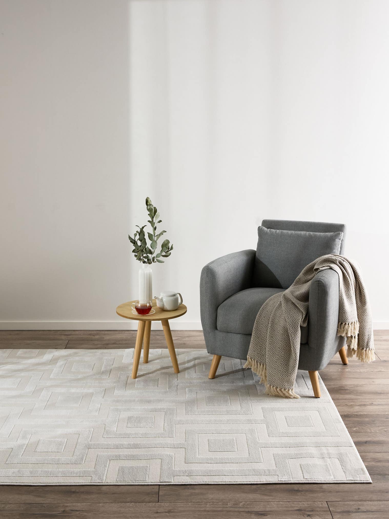Tapis en 60% Polyester, 40% Polypropylène en Beige avec une pile de 6 - 10 mm de hauteur de benuta Basic