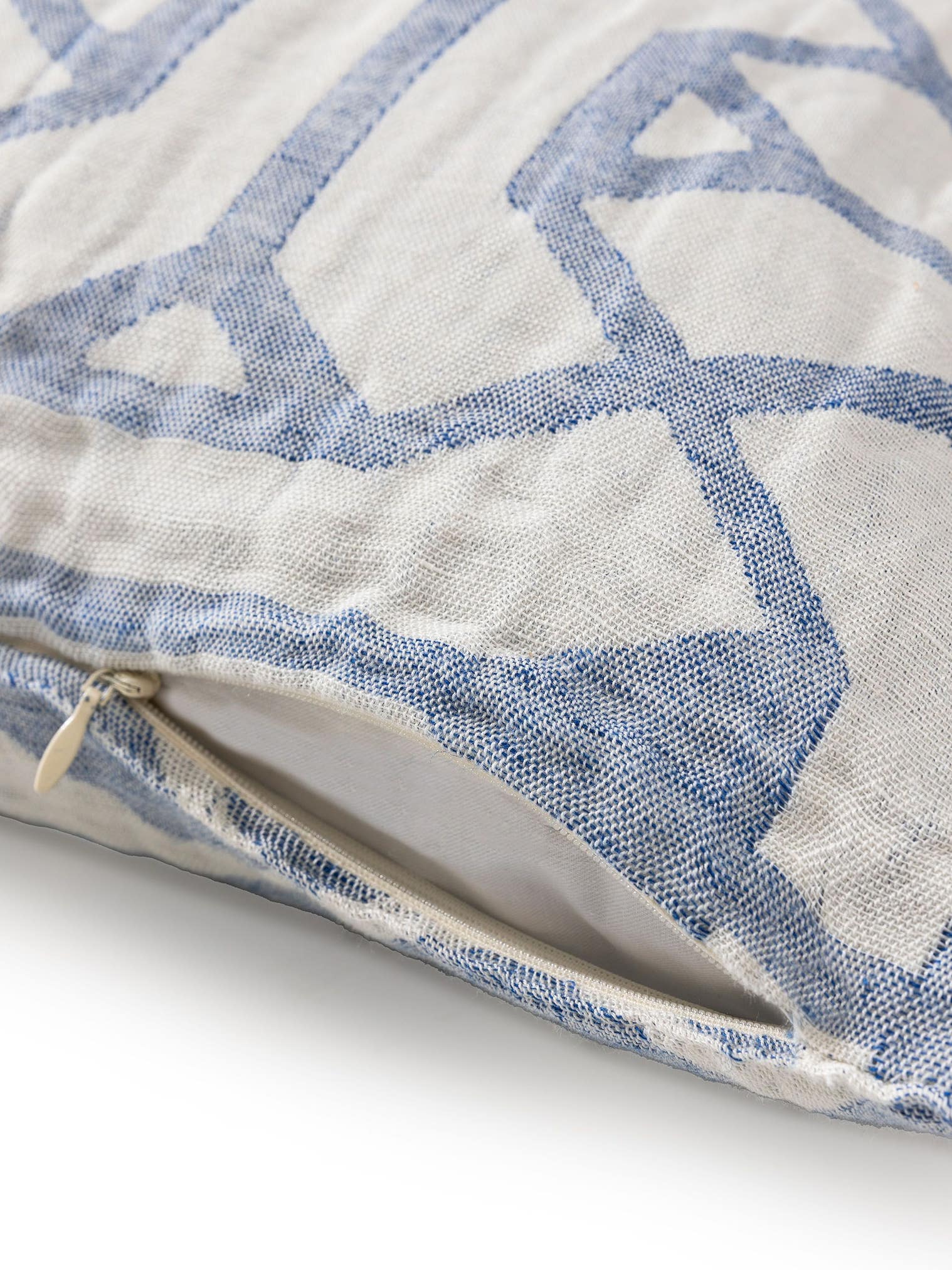 Kissenbezug aus Leinen-Mix Sabine Blau im Design Geometrisch aus 60% Baumwolle, 40% Leinen von benuta Pure