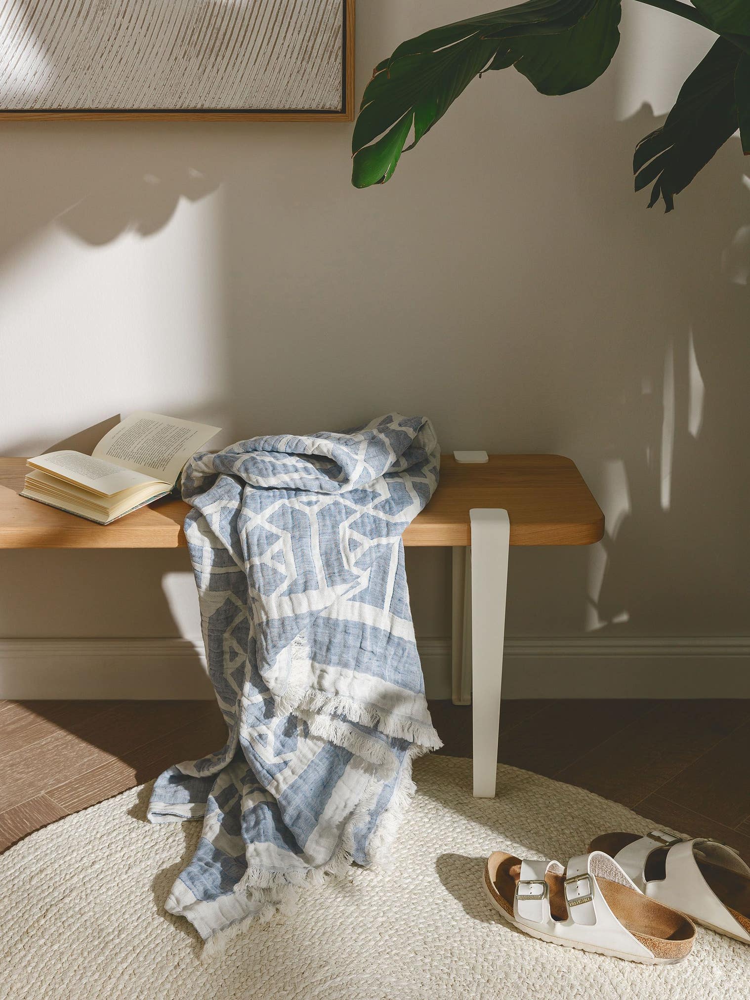 Strop ze směsi lnu Sabine Modrá com design Geometrické em 60% bavlna, 40% len da benuta Pure