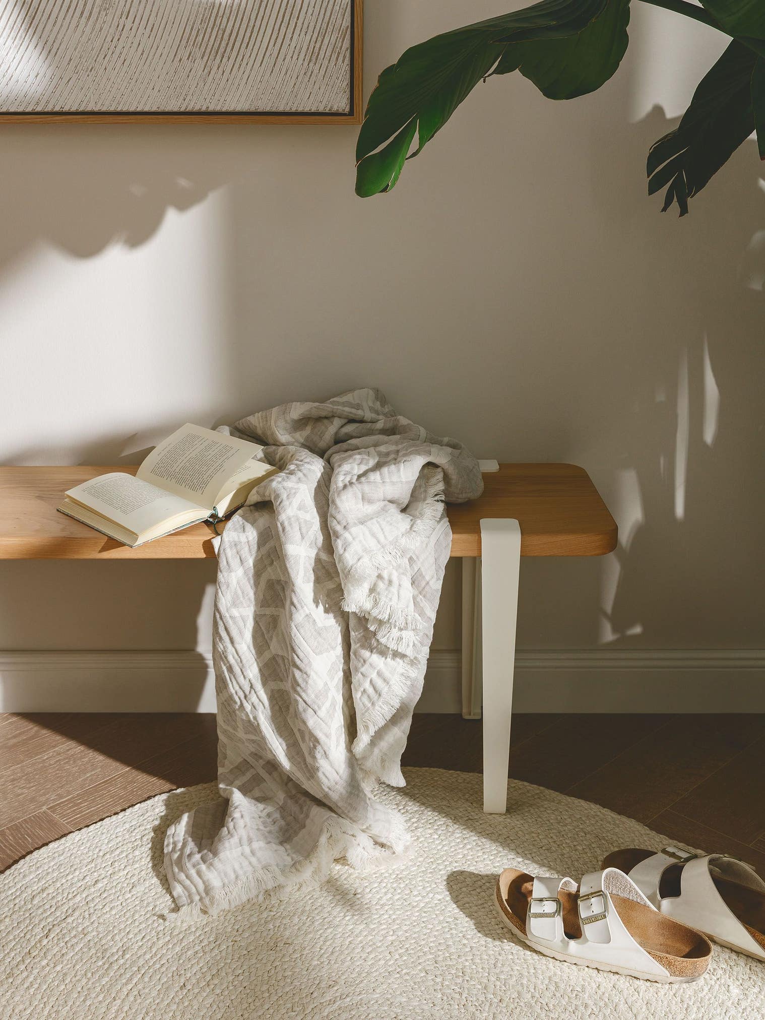 Strop ze směsi lnu Sabine Krémová/béžová com design Geometrické em 60% bavlna, 40% len da benuta Pure