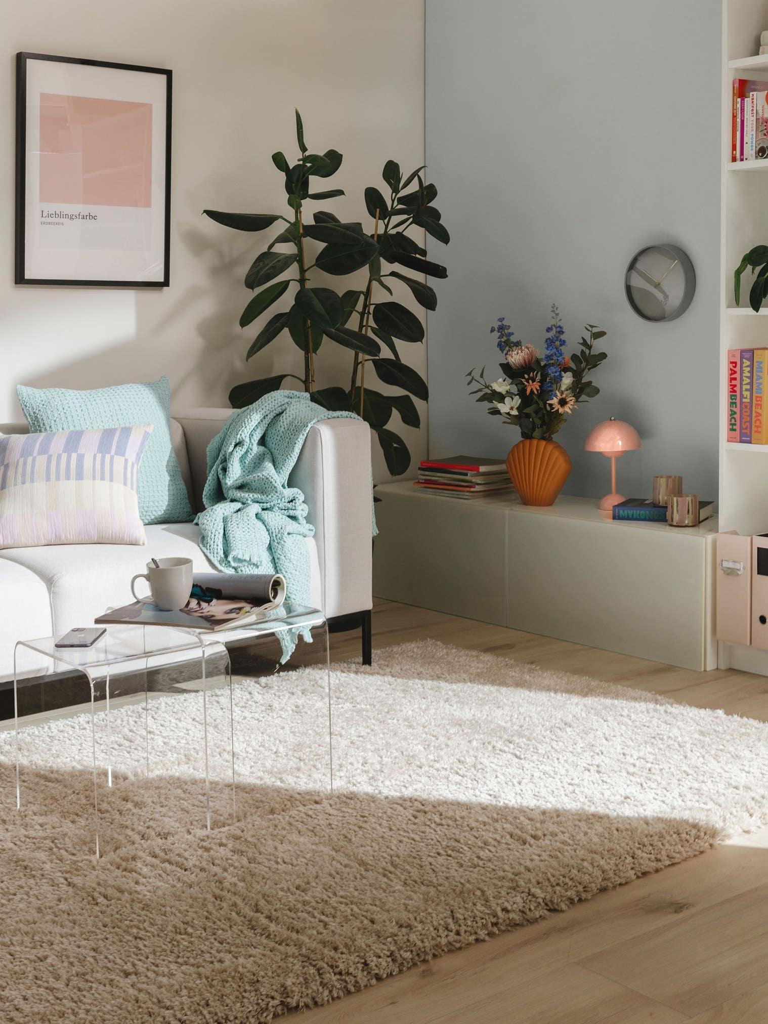 Tappeto di 100% Poliestere in Beige con pelo alto 41 - 50 mm da benuta Pop