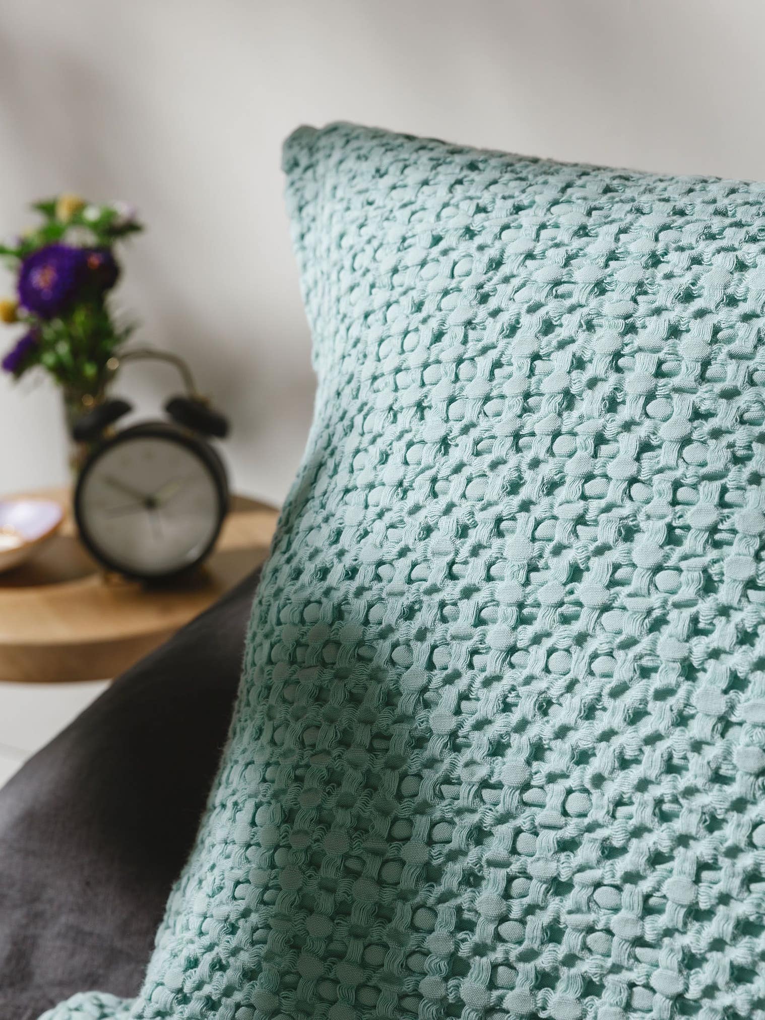 Cushion Cover Cloe Turquoise in Relief design made of 100% Cotton by benuta Pop