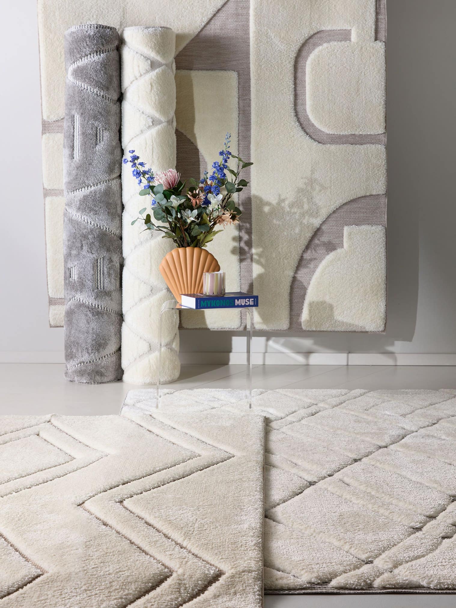 Teppich aus 63% Polyester, 37% Polypropylen in Weiß mit 11 bis 20 mm hohem Flor von benuta Pop