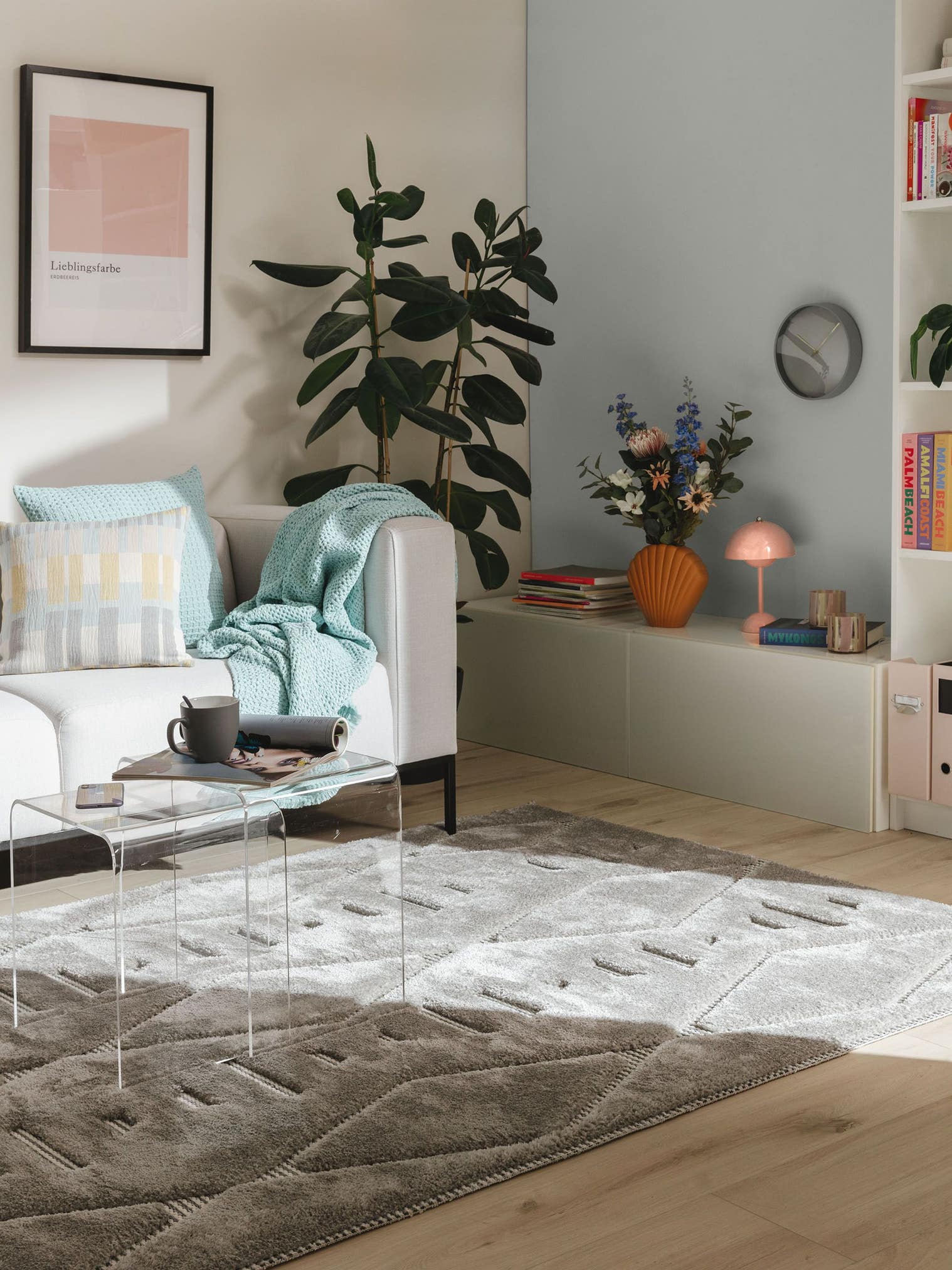 Teppich aus 63% Polyester, 37% Polypropylen in Grau mit 11 bis 20 mm hohem Flor von benuta Pop