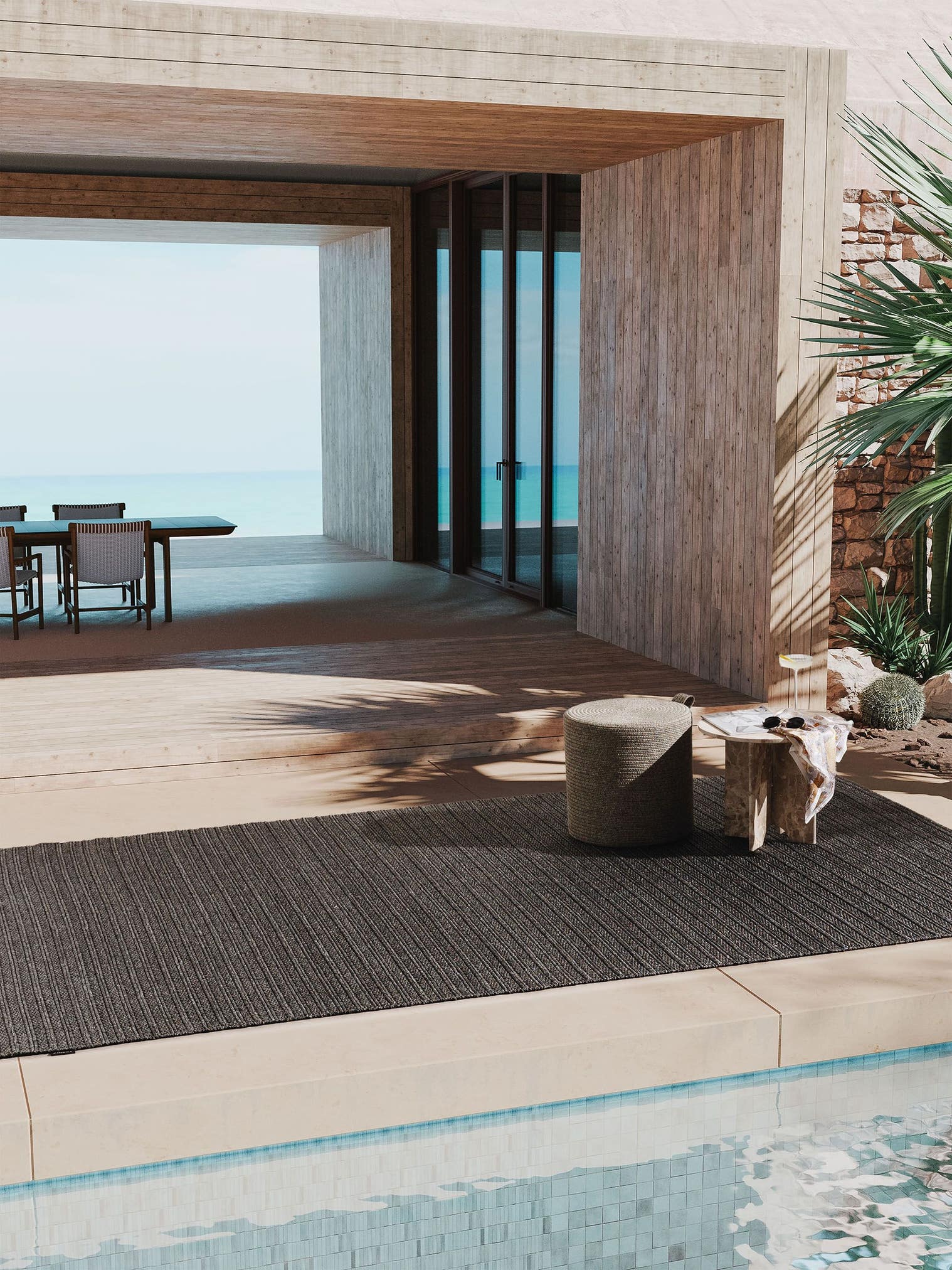Teppich aus 100% Polypropylen in Grau mit bis 5 mm hohem Flor von benuta Finest