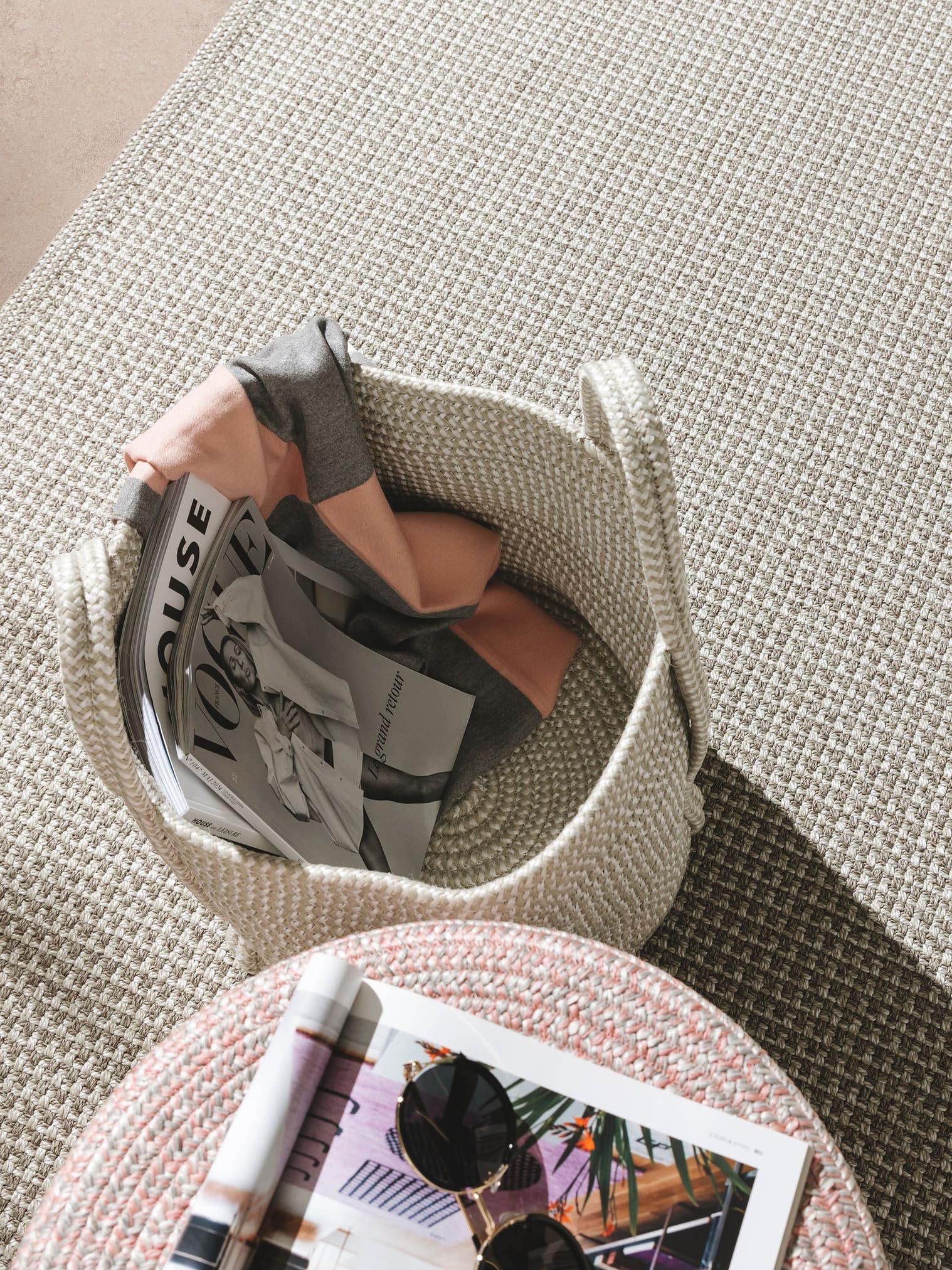 In- & Outdoor Korb Noe Grau/Beige im Design Uni aus 60% Polyester, 40% Polypropylen von benuta Finest